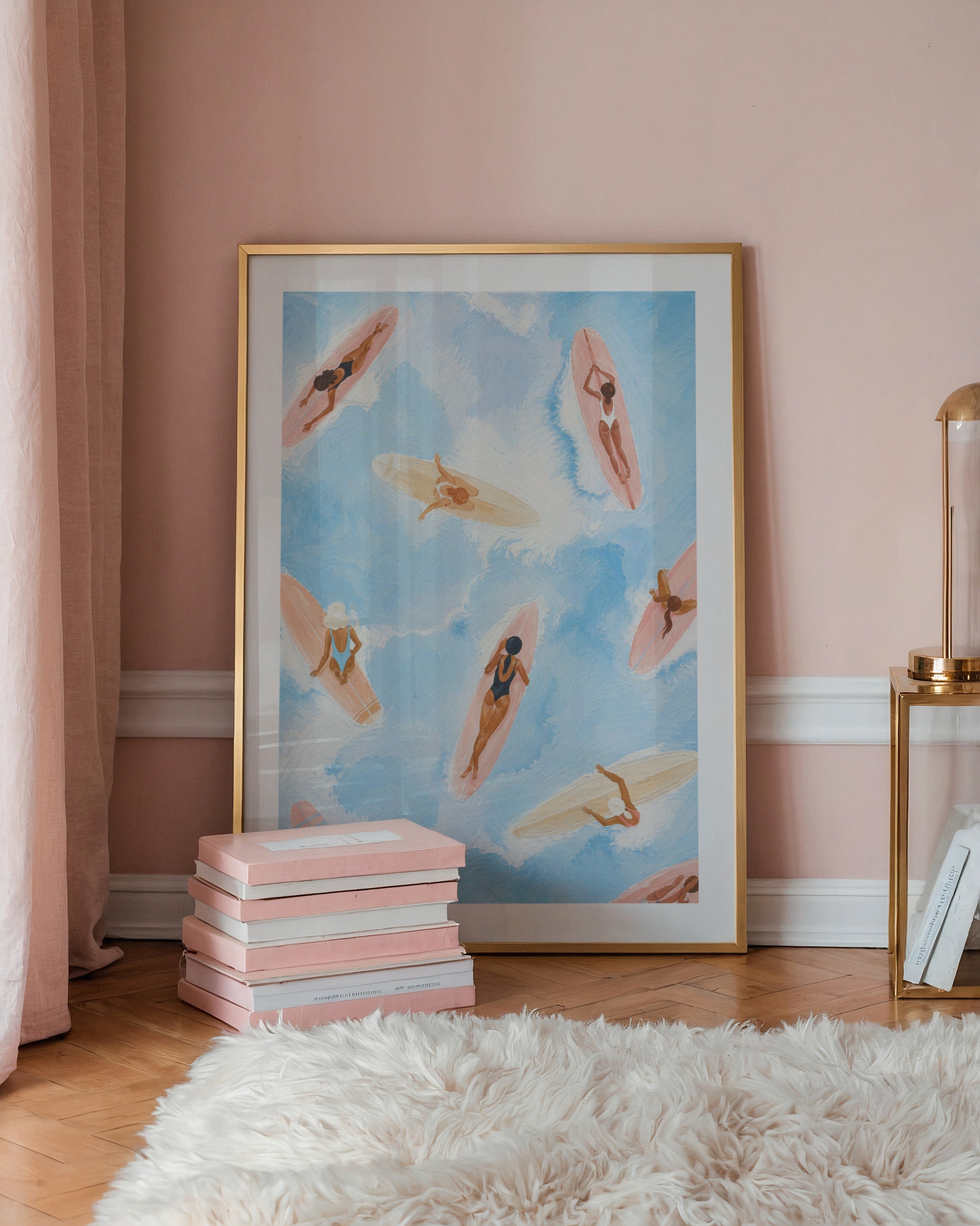 Surf Escape affisch i minimalistiskt sovrum – köp enkelt hos Bozetto i hög kvalitet