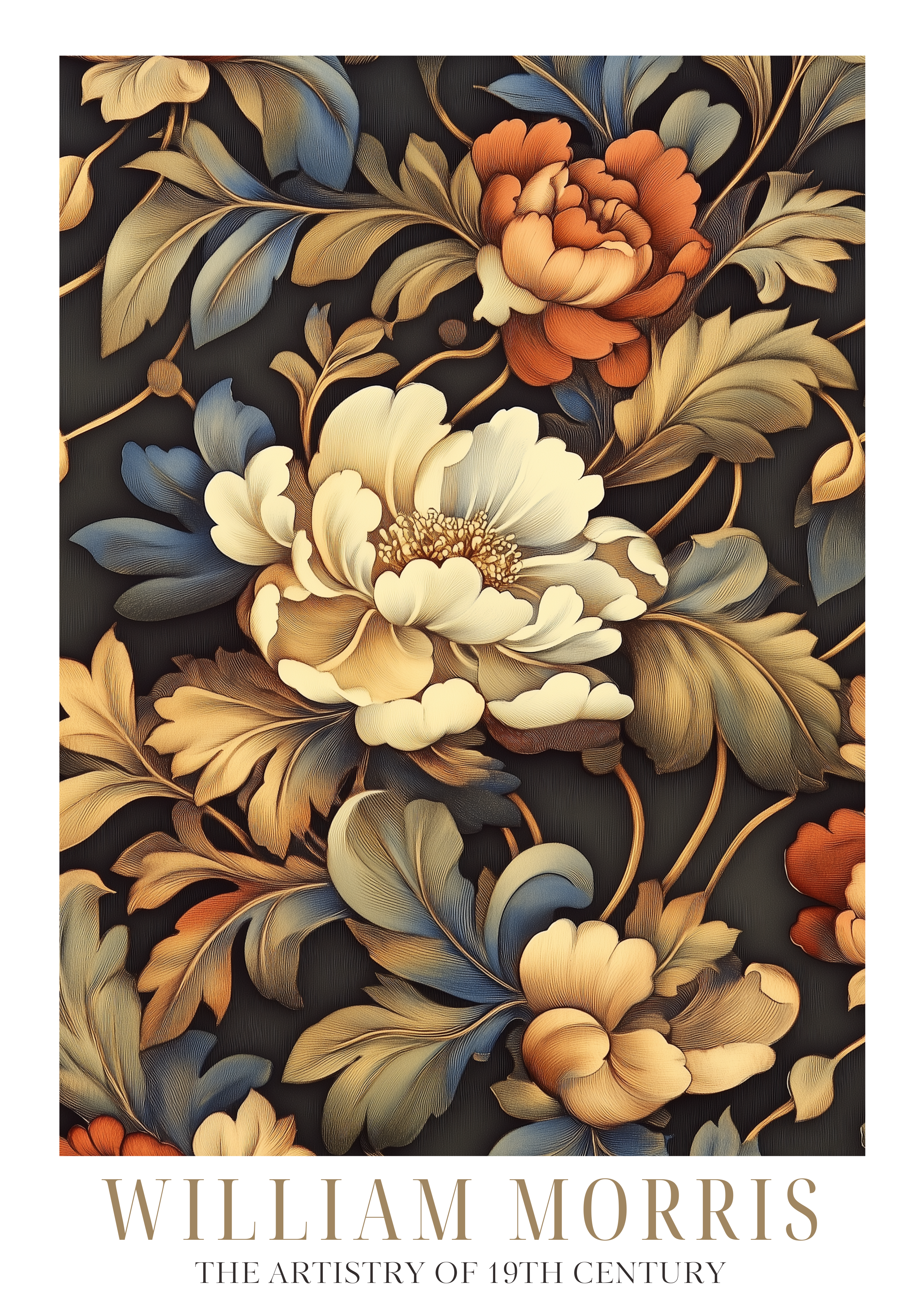 Golden Flowers Pattern William – stilfullt konsttryck från Bozetto, tryckt på matt finpapper