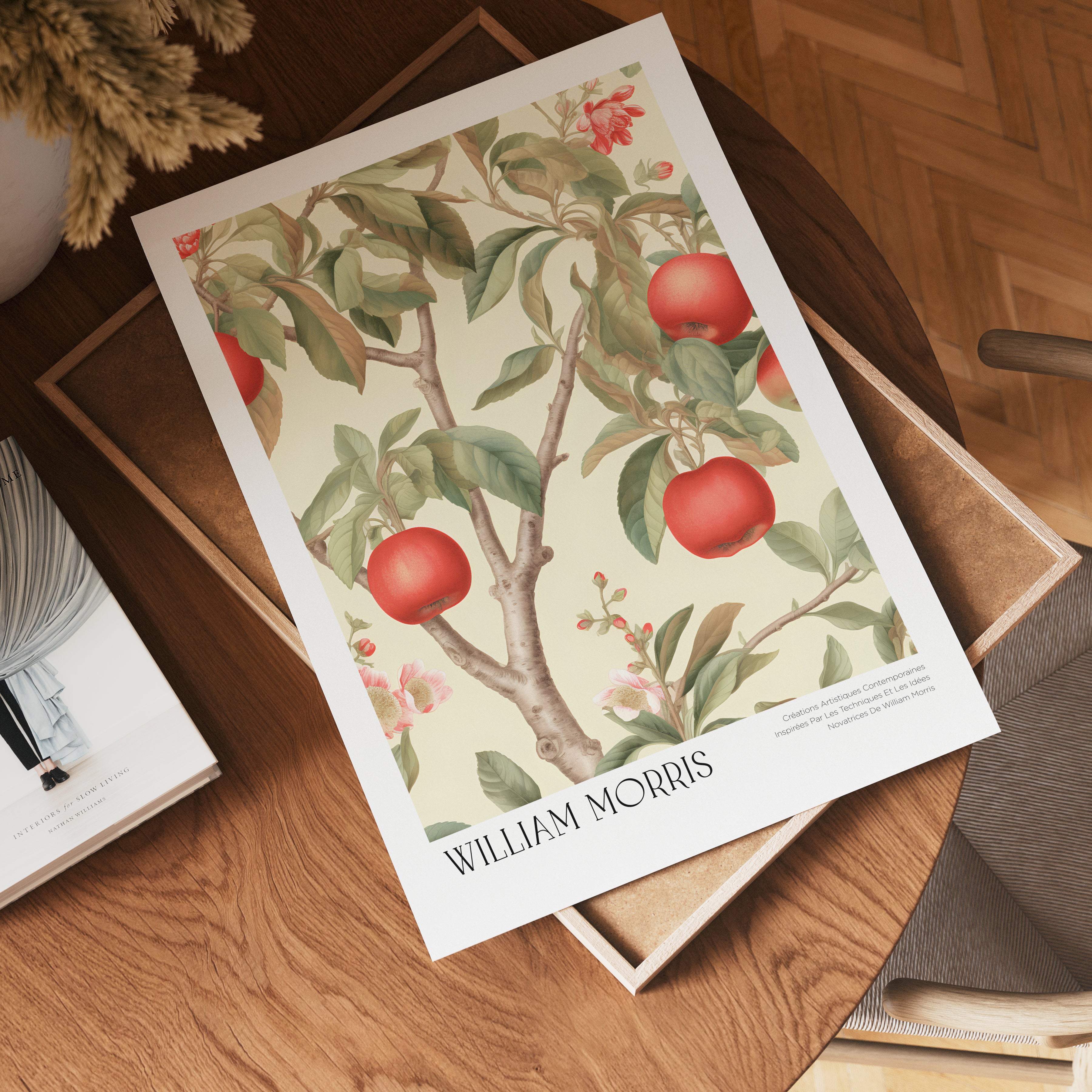William Morris Crimson Orchard – stilfullt konsttryck från Bozetto, tryckt på matt finpapper