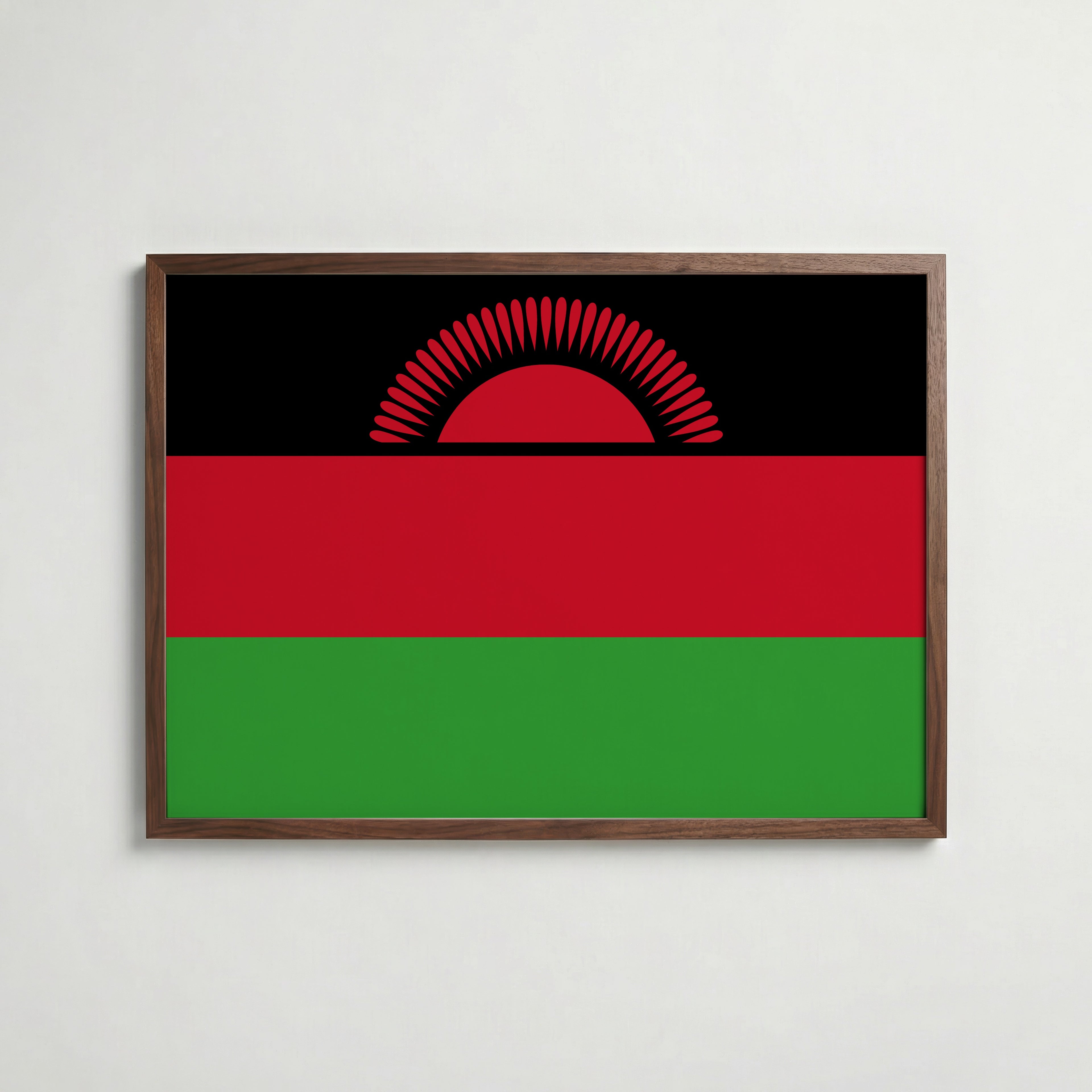 Malawi National Flag Poster i valnötsram – varm konstaffisch för hemmet från Bozetto