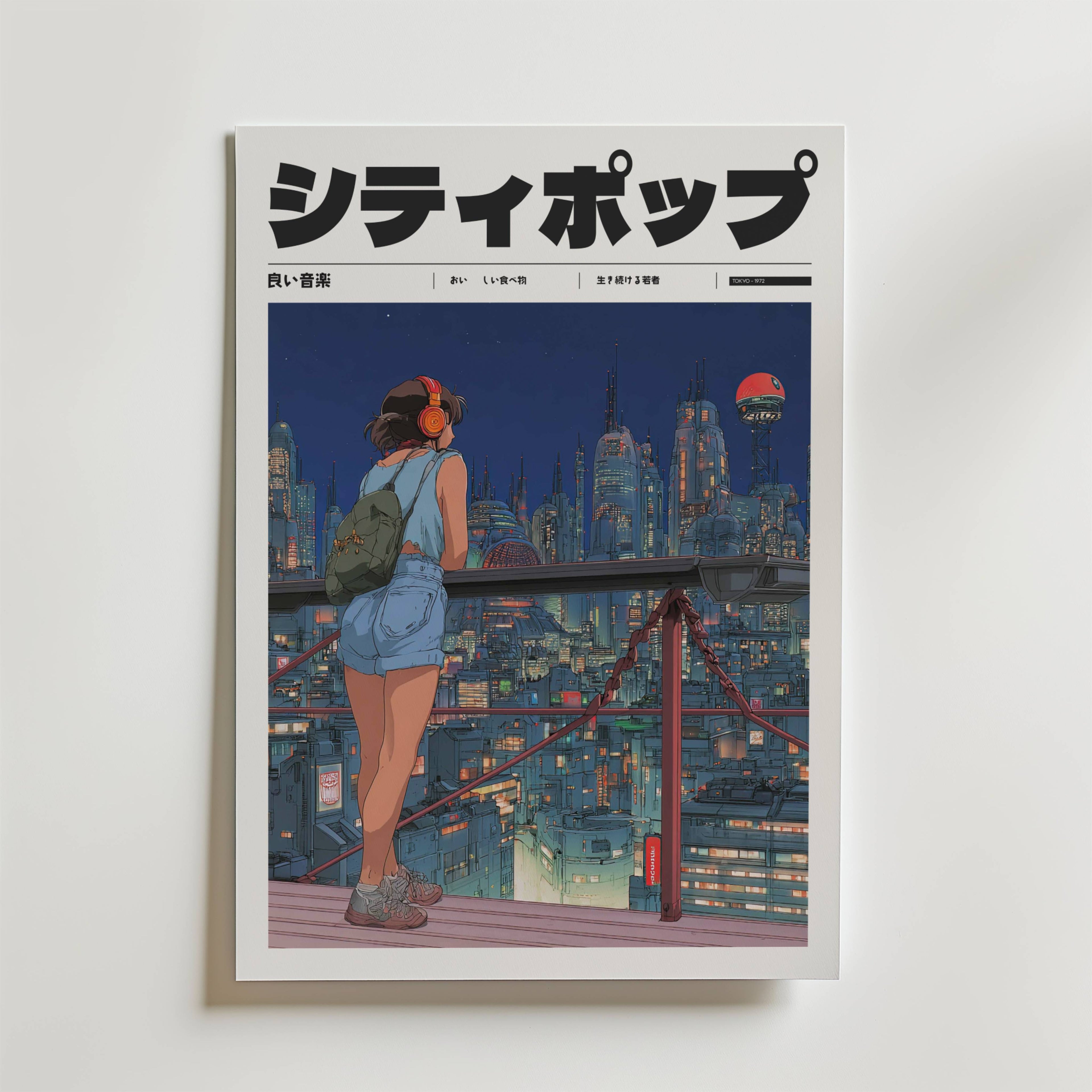 Mockup av Tokyo Afterlight affisch på vägg – köp enkelt hos Bozetto i hög kvalitet