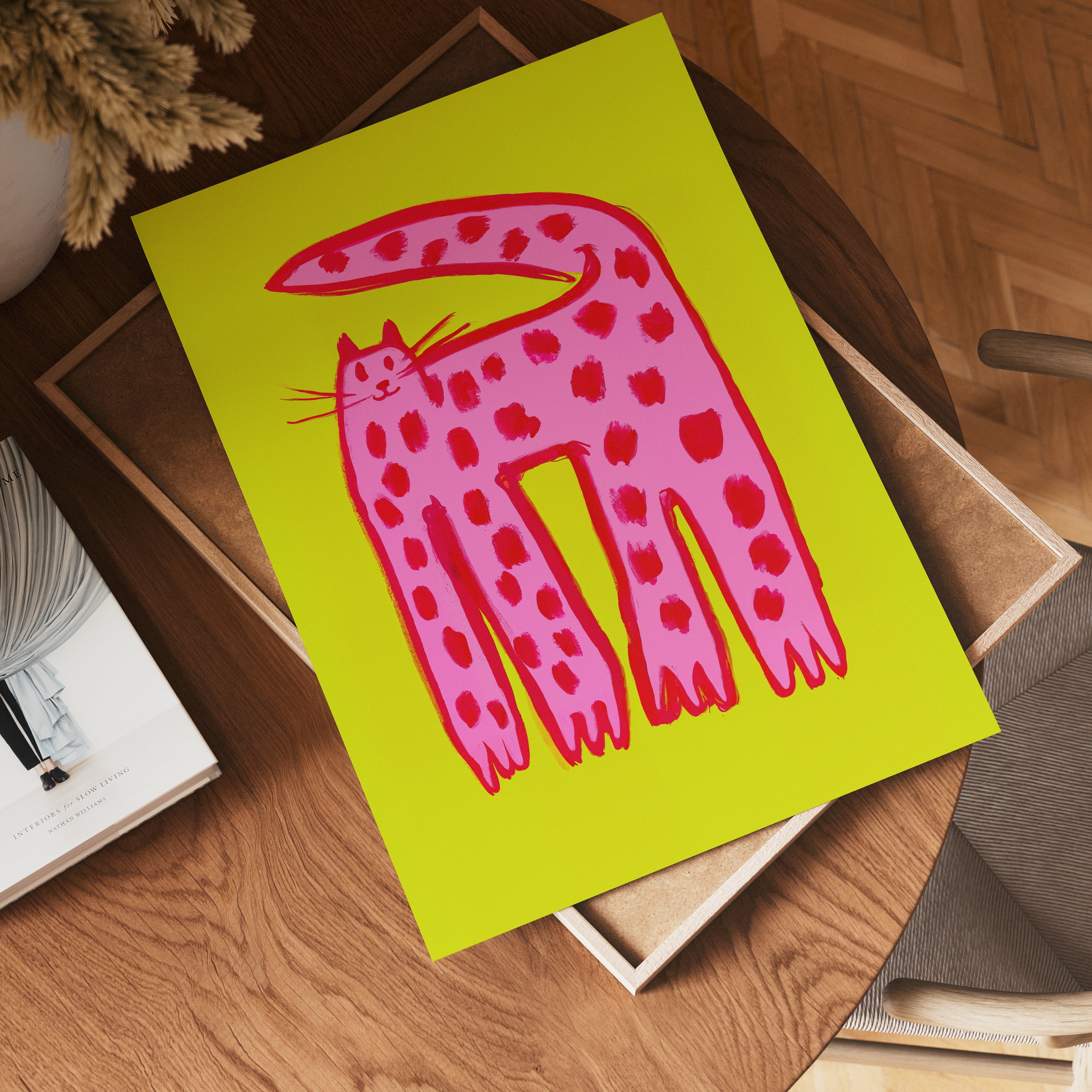 Playful Pink Cat – affisch med snyggt motiv, köp enkelt hos Bozetto i flera storlekar