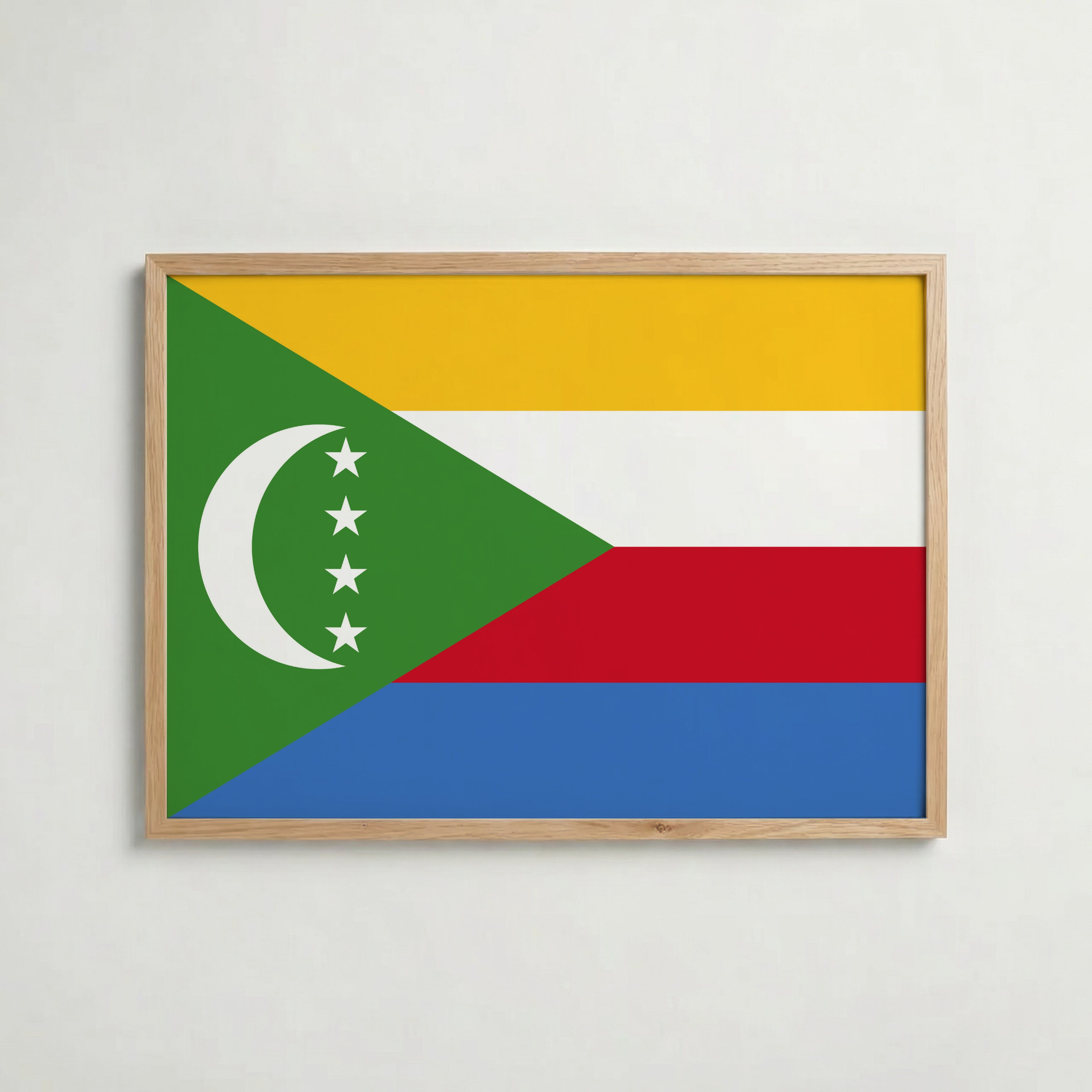 Comoros National Flag Poster i ekram – inramad konsttryck för stilren inredning hos Bozetto