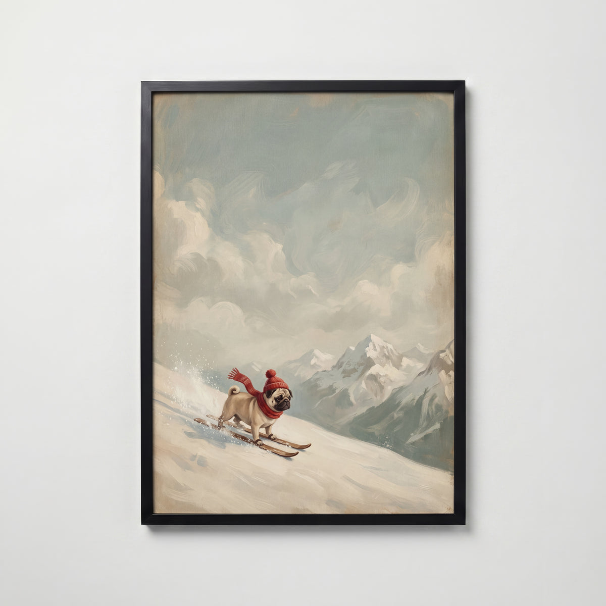Apres-Ski Pug Poster – svart ram