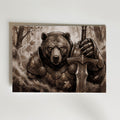 Bear Knight Poster – björn i keltiskt graverat rustningsstal håller tvåhandssvärd i höstskog