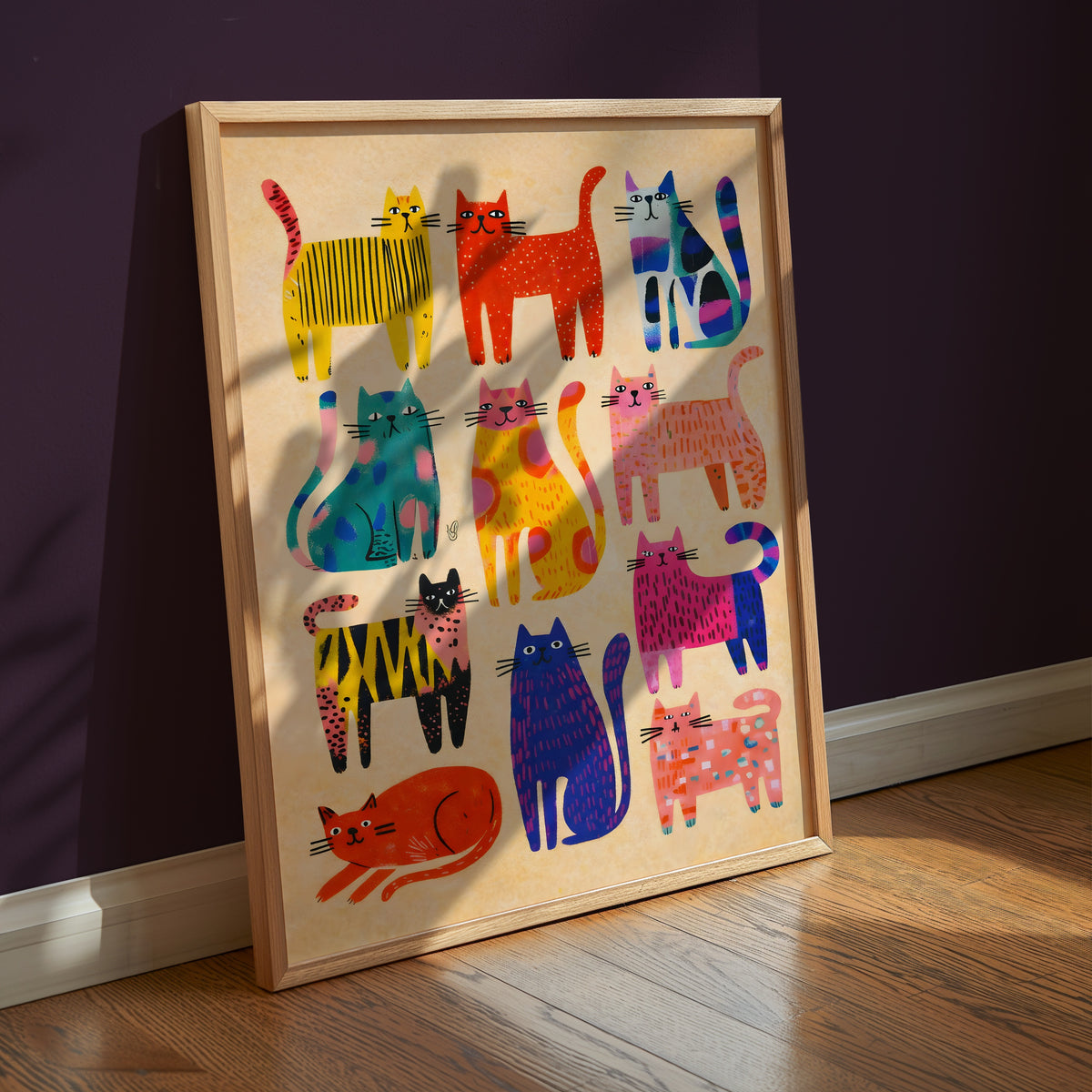 Colorful Cat Parade poster inramad i inrett rum – Bozetto konsttryck i flera storlekar