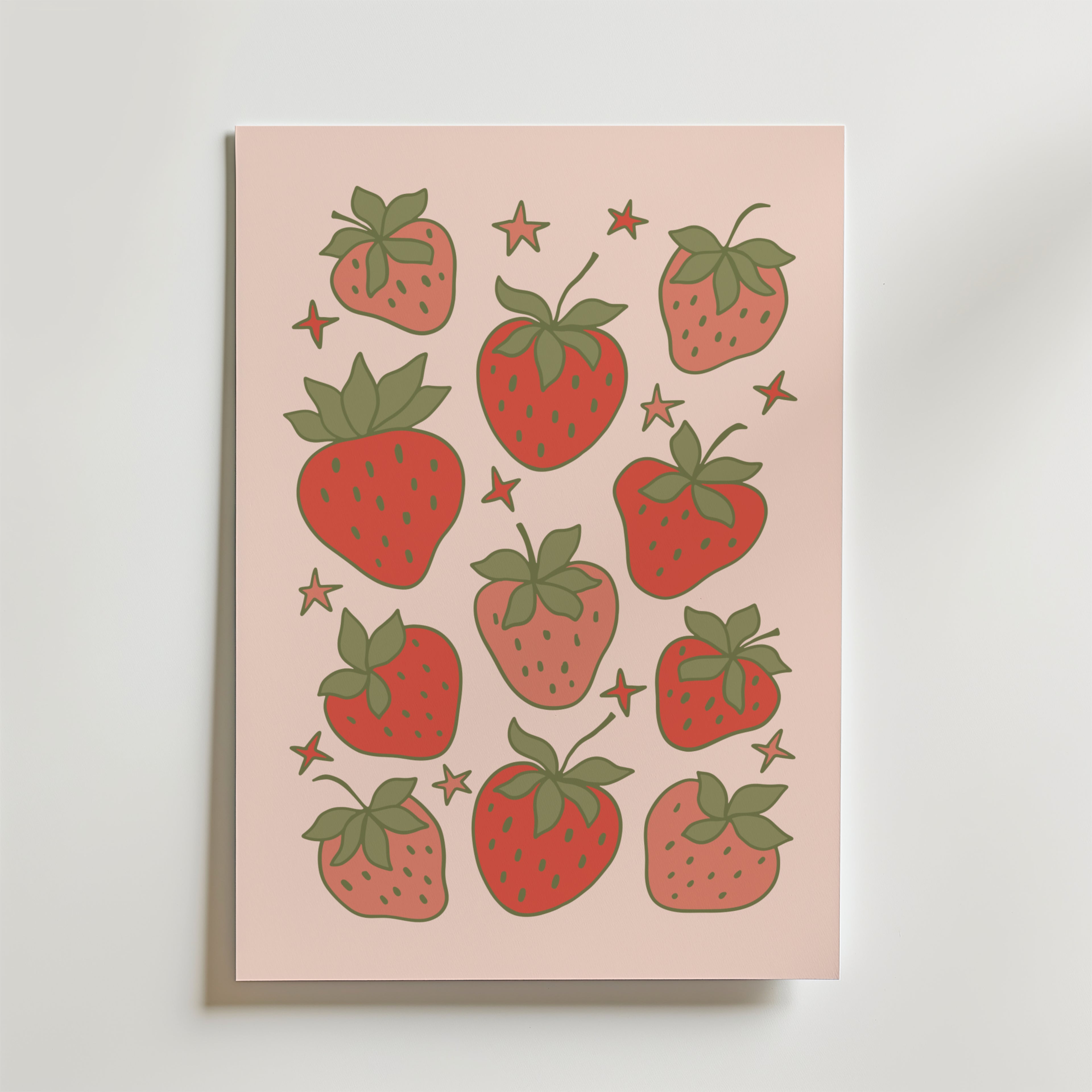 Cute Strawberries – stilfullt konsttryck från Bozetto, tryckt på matt finpapper i hög tryckkvalitet