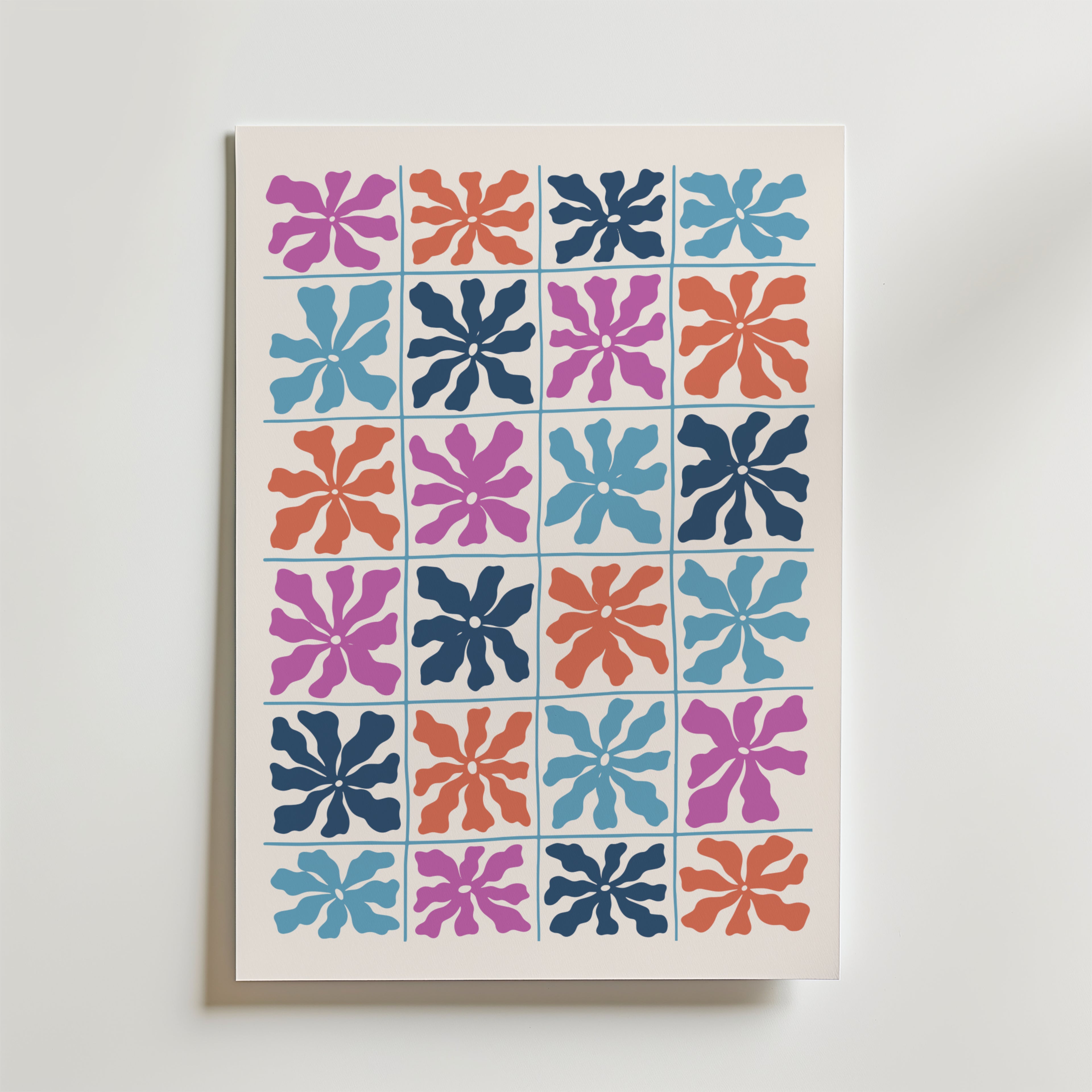 Color Block Flower Grid – stilfullt konsttryck från Bozetto, tryckt på matt finpapper