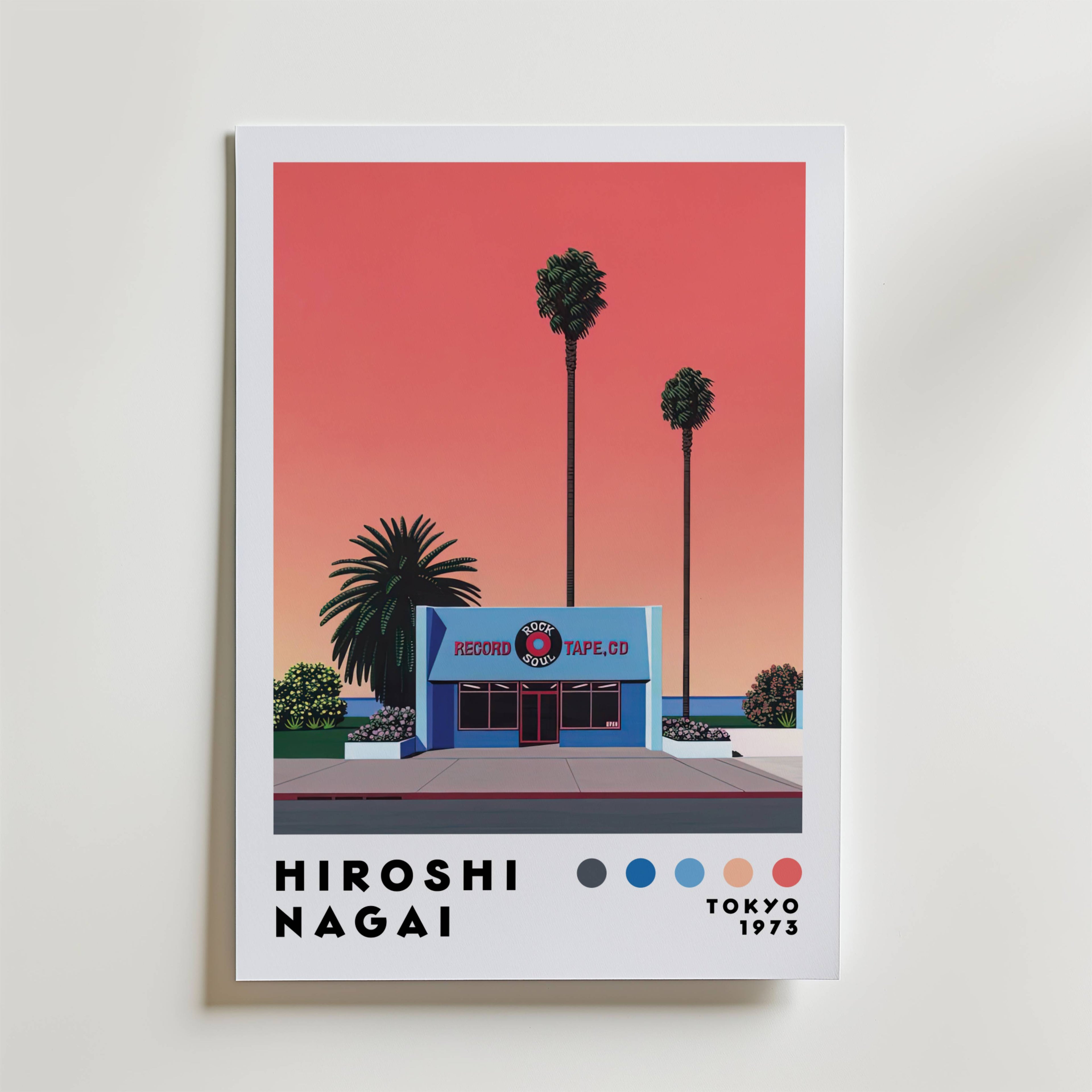 Mockup av Hiroshi Nagai Sunset Record affisch på vägg – köp enkelt hos Bozetto i hög kvalitet