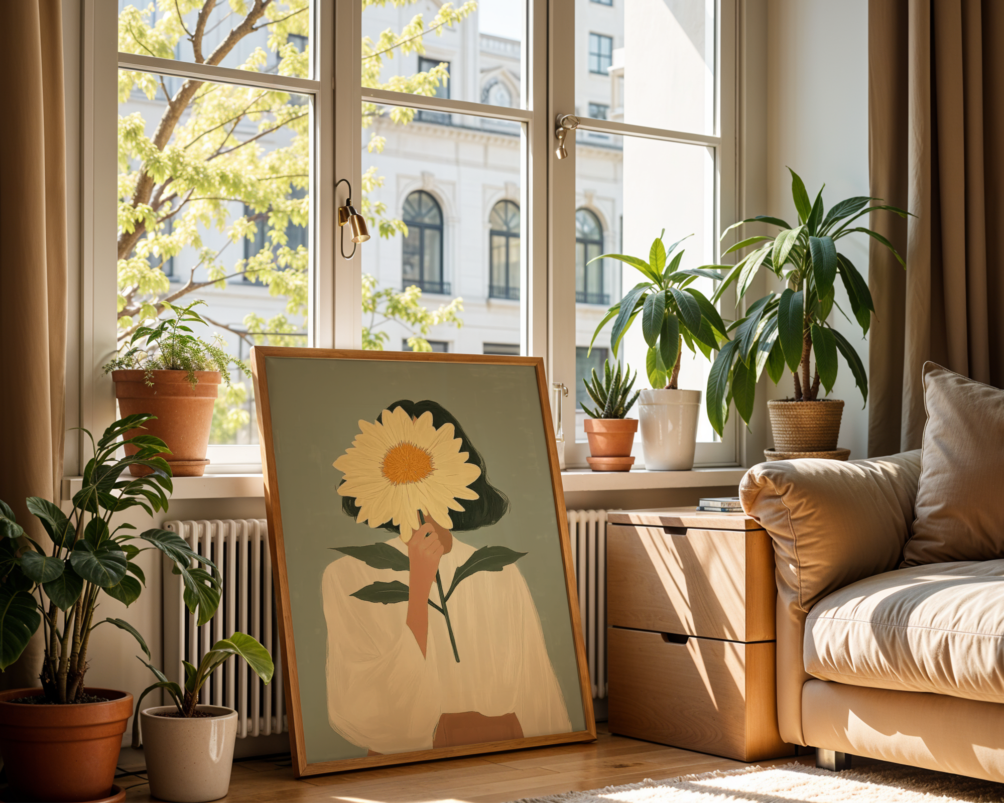 Mockup av Hidden sunflower No.2 affisch på vägg – köp enkelt hos Bozetto i hög kvalitet