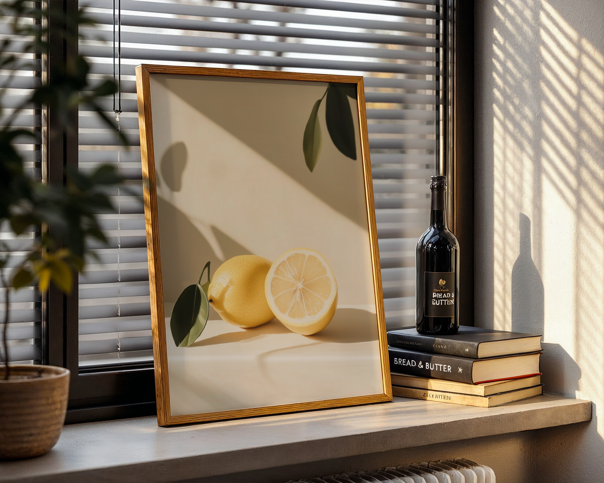 Mockup av Golden Simplicity affisch på vägg – köp enkelt hos Bozetto i hög kvalitet