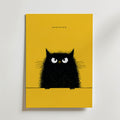 Good Morning Poster – lurvig svart katt på gul bakgrund på canvas, tryckt i Sverige
