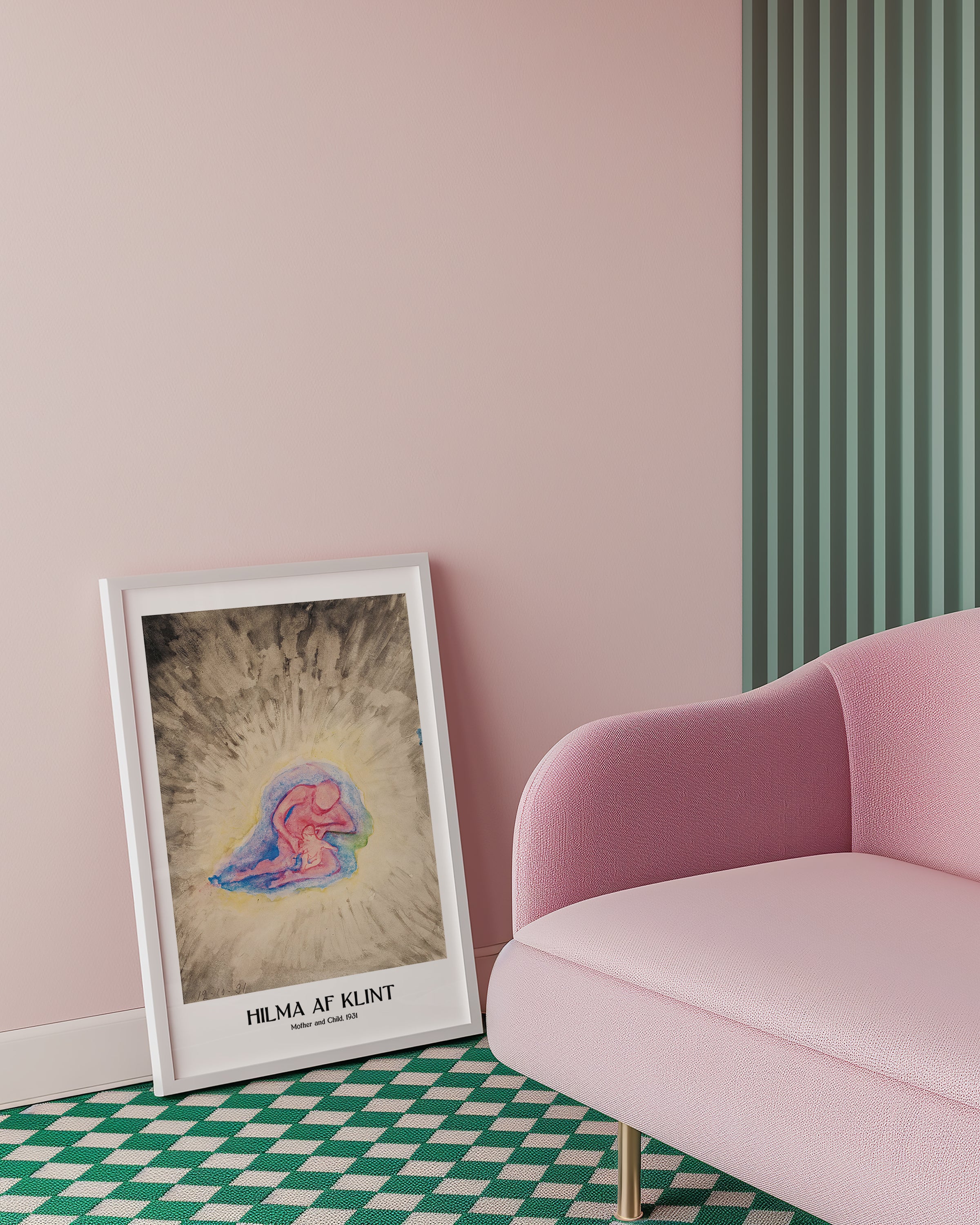 Väggmockup av Hilma af Klint Mother and Child affisch på ljus vägg – Bozetto konsttryck