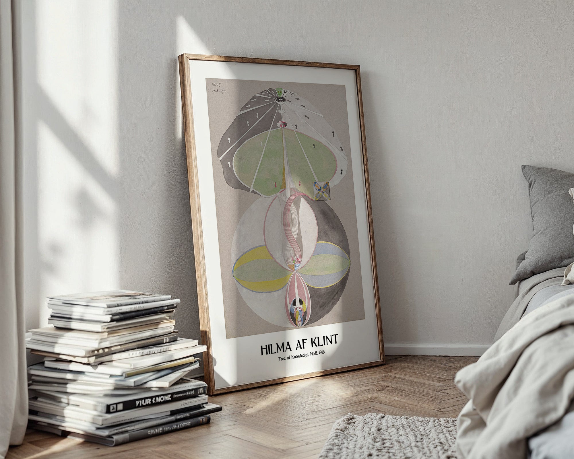 Hilma af Klint Tree of poster visualiserad på vägg – stilren mockup från Bozetto