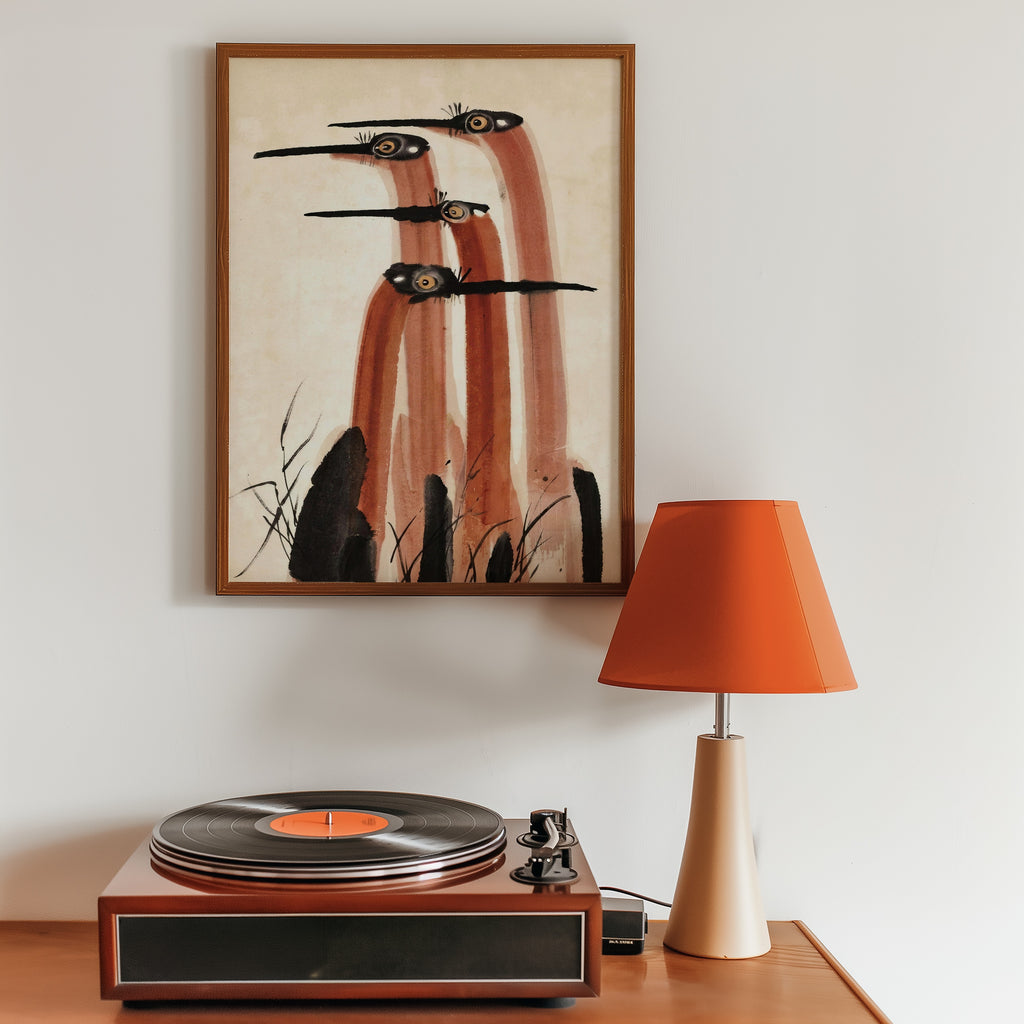 Ink Cranes Terracotta Poster i rum