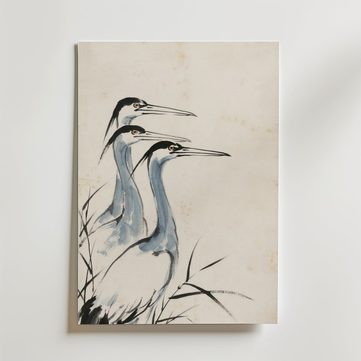 Ink Herons Poster – hägrar i sumi-e tusch