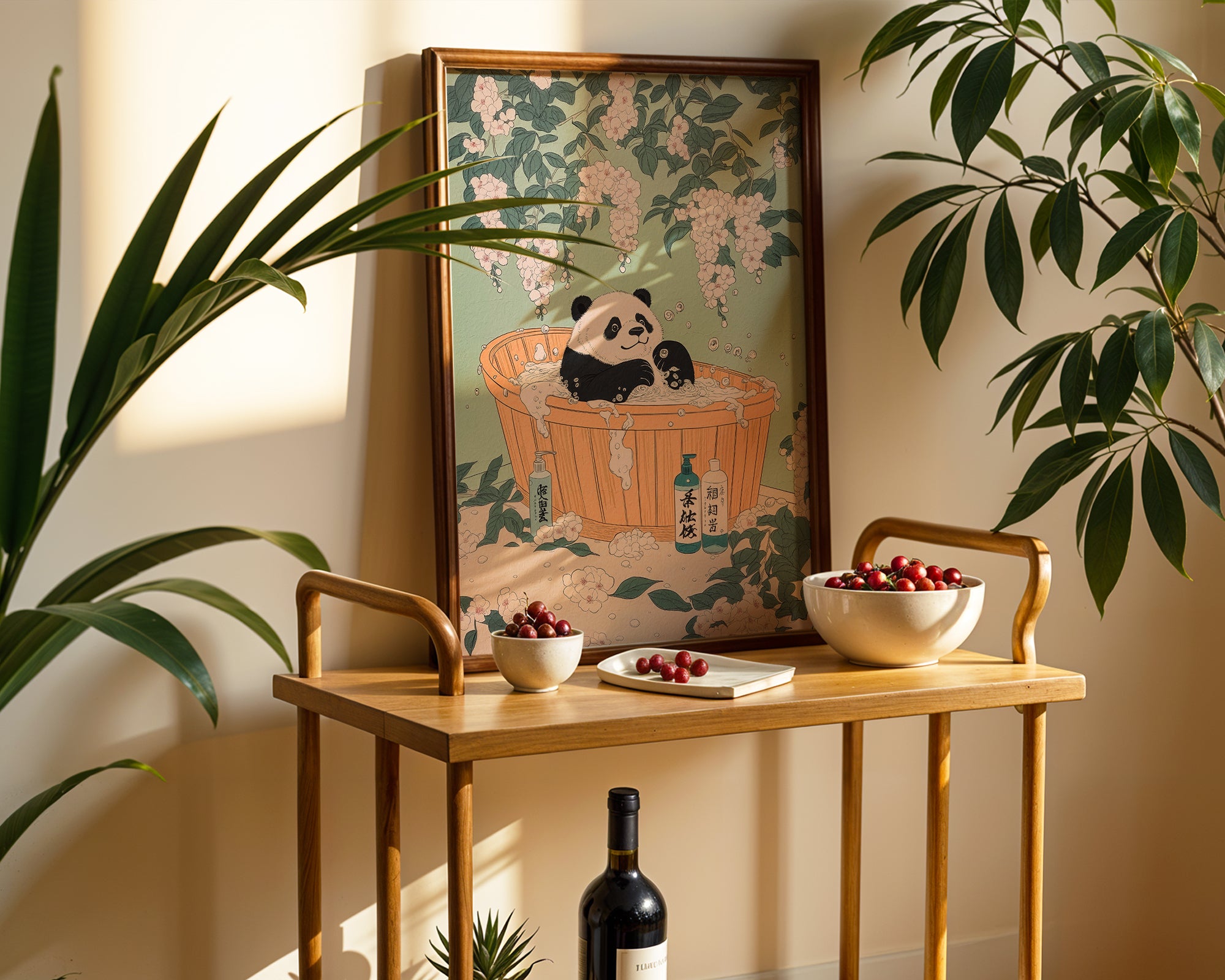 Zen Bath Panda poster visualiserad på vägg – se rätt storlek med mockup från Bozetto