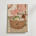 Mockup av Sakura Bath Frog affisch på vägg – köp enkelt hos Bozetto i hög kvalitet