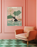 Serene Feline poster visualiserad på vägg – se rätt storlek med mockup från Bozetto