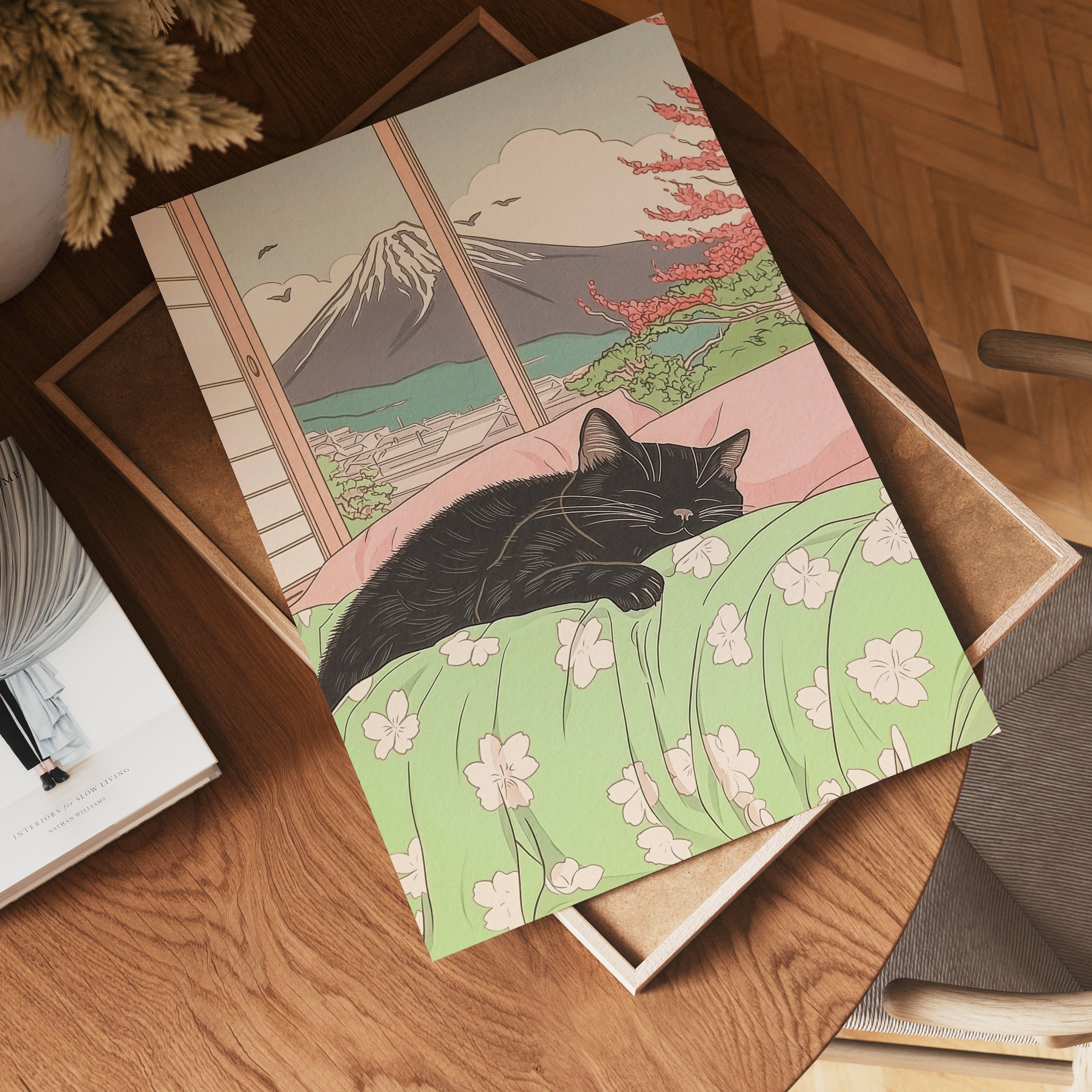 Väggmockup av Black Cat Morning affisch på ljus vägg – Bozetto konsttryck – nr 4