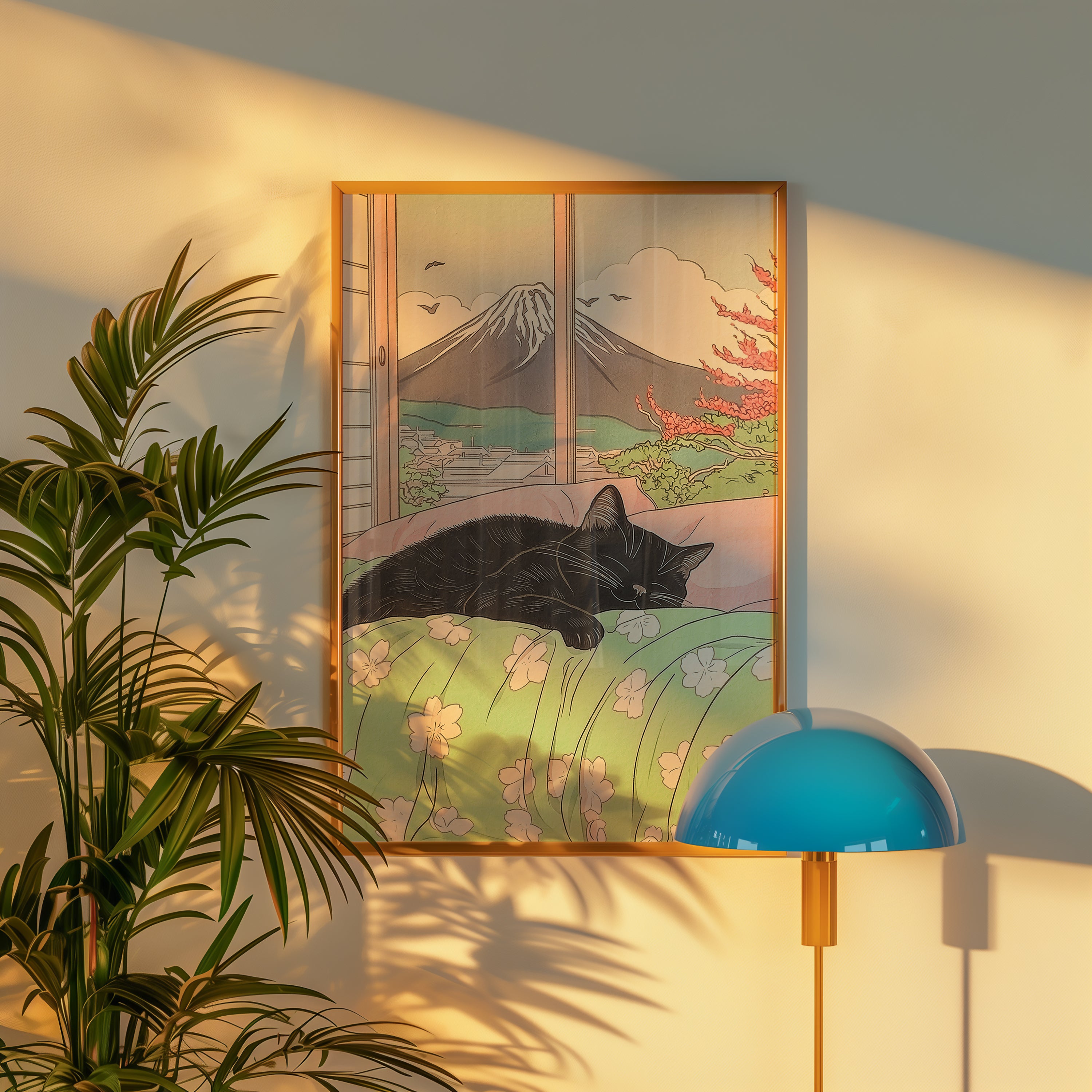 Väggmockup av Black Cat Morning affisch på ljus vägg – Bozetto konsttryck – nr 2