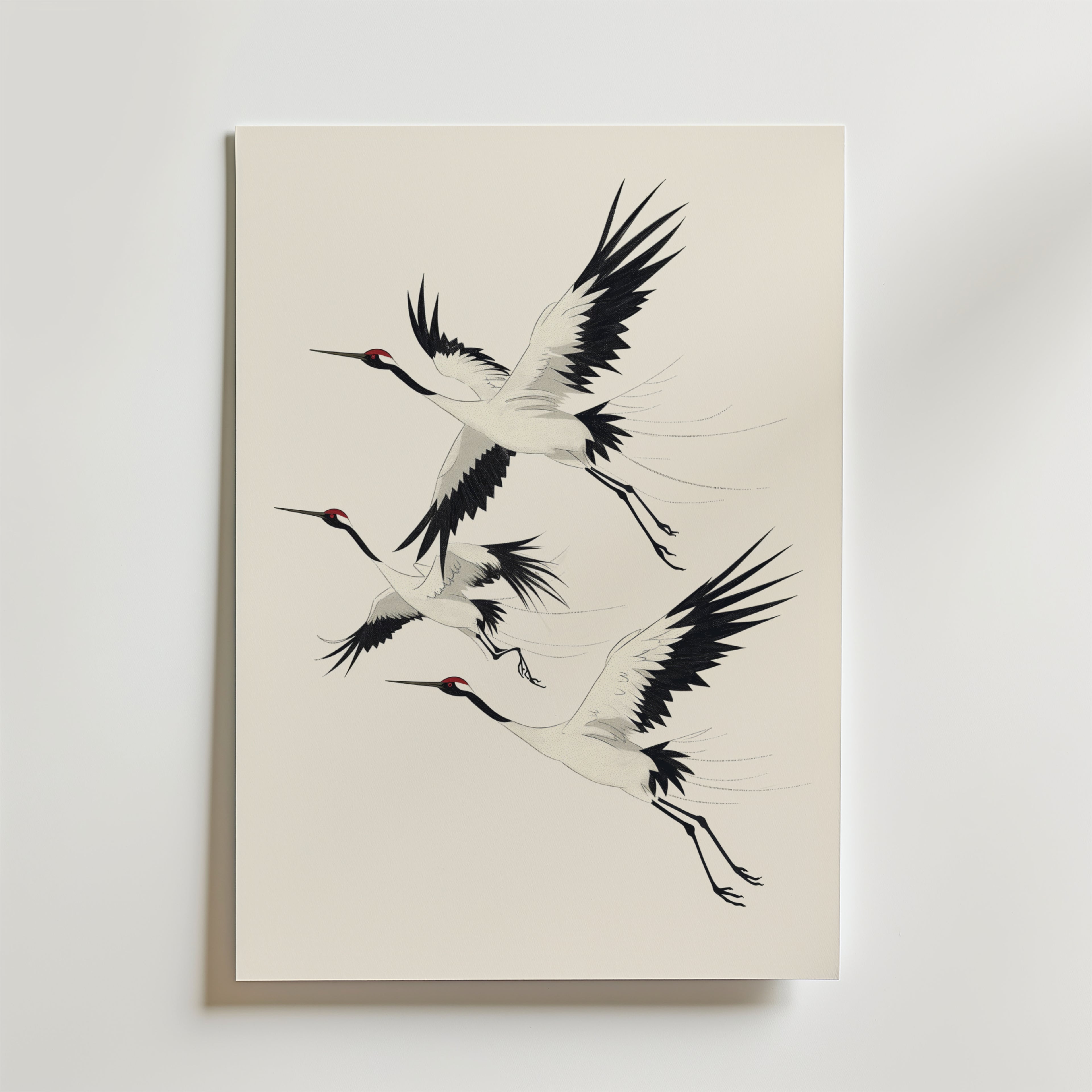 Cranes in Flight – stilfullt konsttryck från Bozetto, tryckt på matt finpapper i hög tryckkvalitet