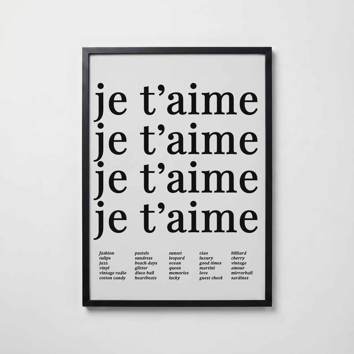 Je T'aime Echo Poster – svart ram