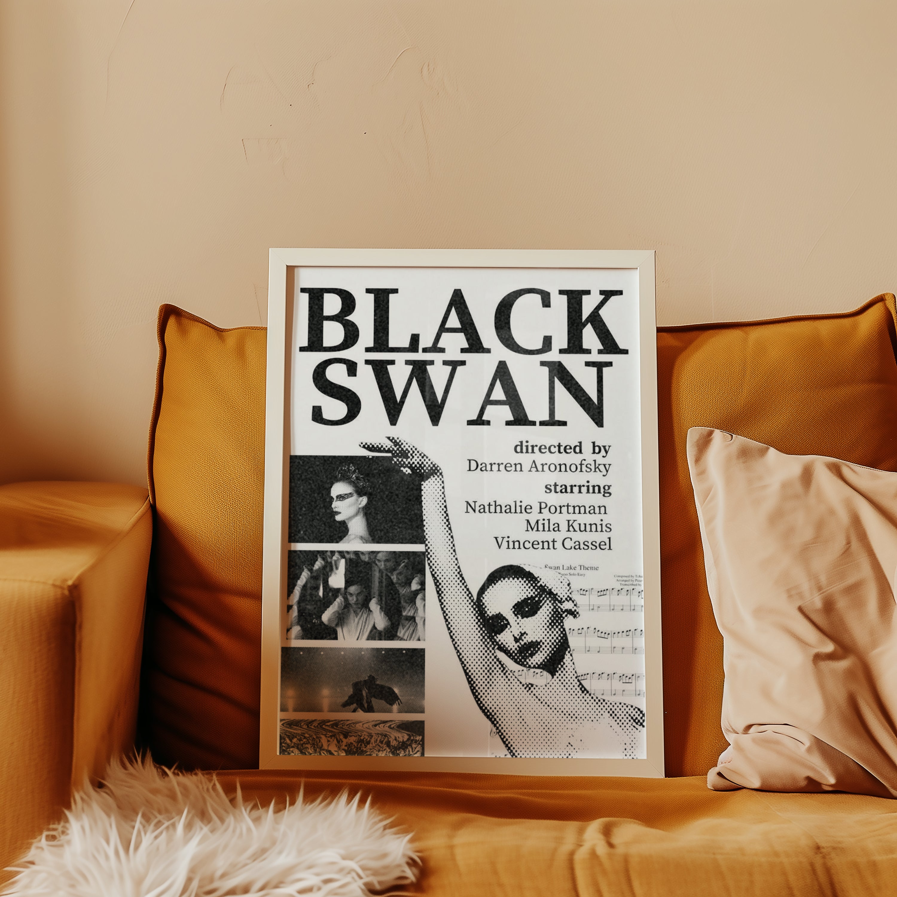 Väggmockup av Black Swan affisch på ljus tegelvägg – Bozetto konsttryck i hög tryckkvalitet