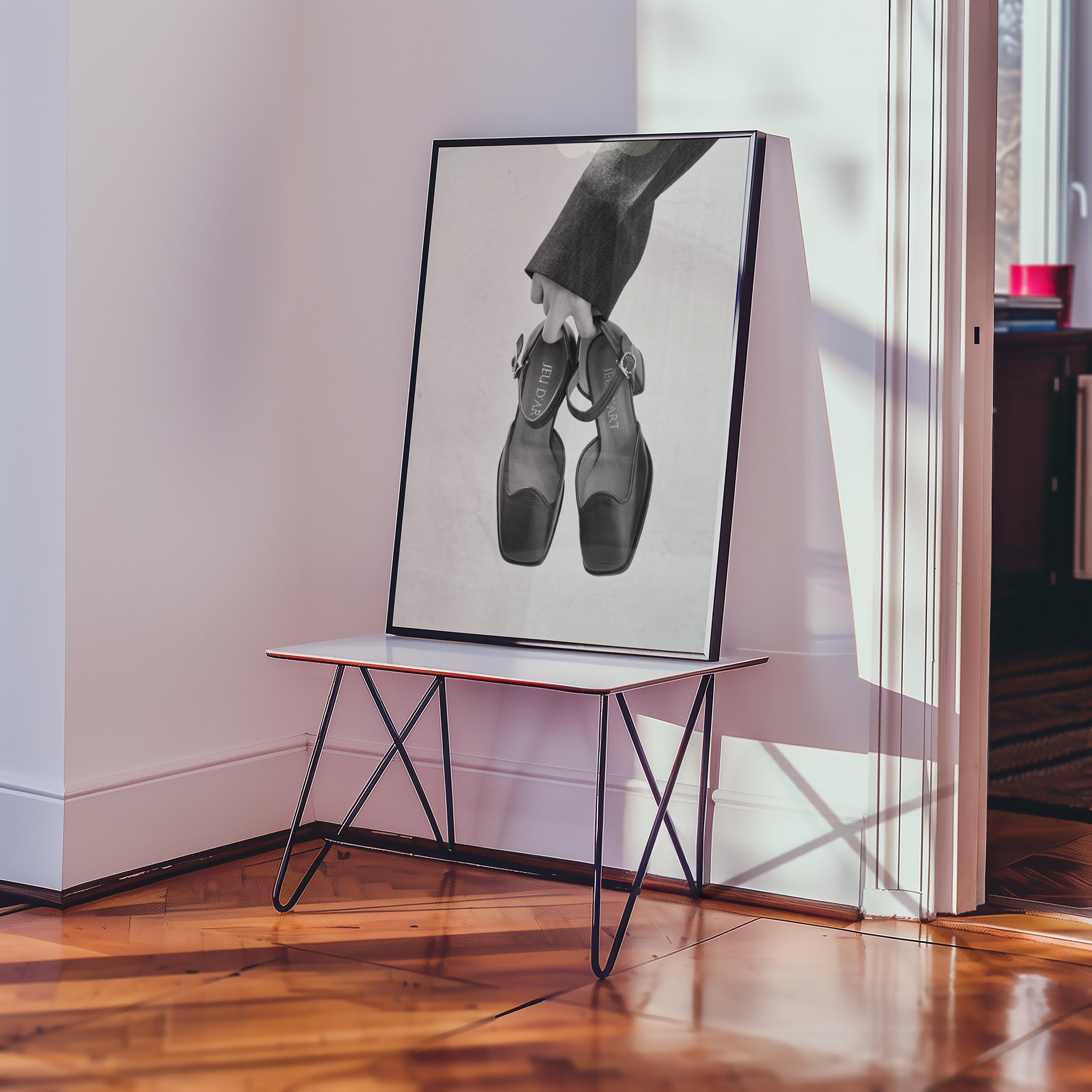 Väggmockup av Minimalist Heels affisch på ljus tegelvägg – Bozetto konsttryck i hög tryckkvalitet