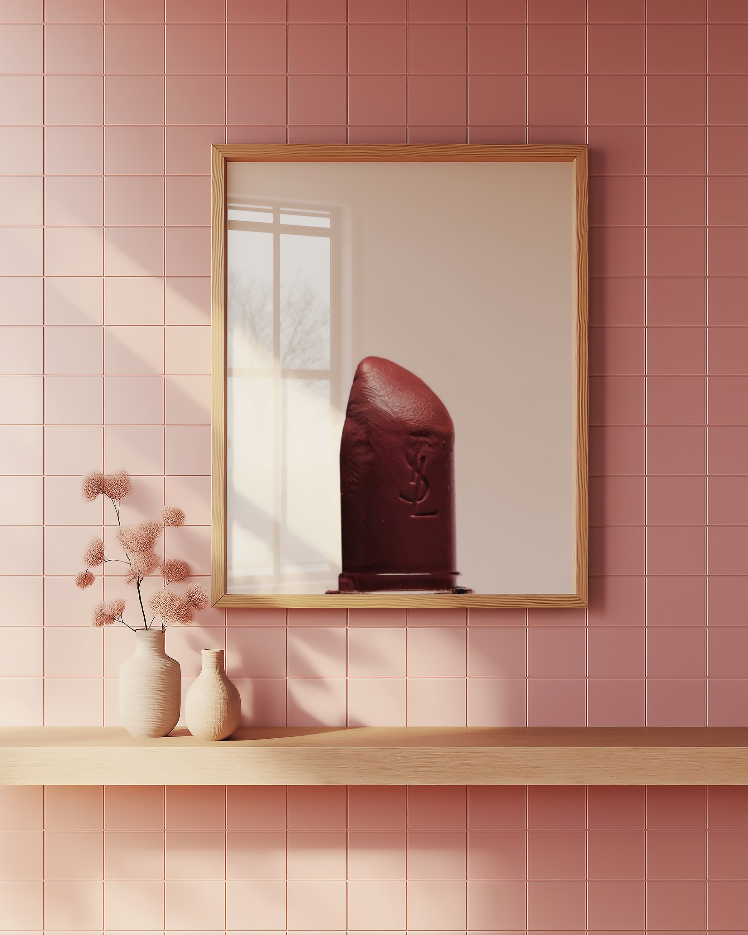 YSL Lipstick poster visualiserad på vägg – se rätt storlek med mockup från Bozetto