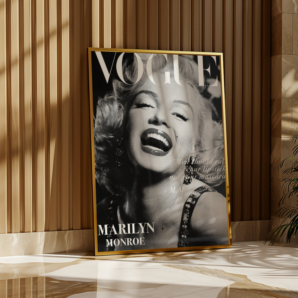 Marilyn Vogue poster visualiserad på vägg – se rätt storlek med mockup från Bozetto