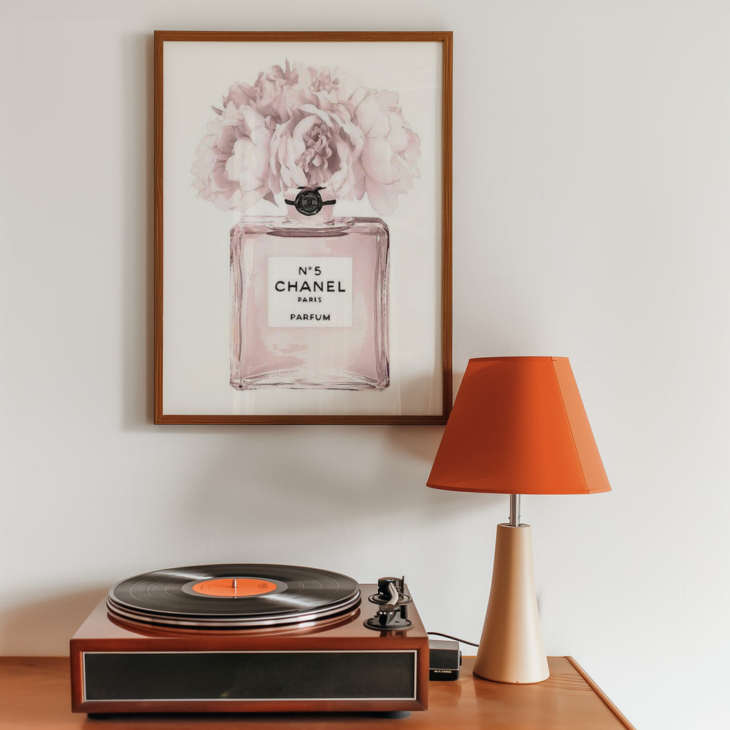 Chanel Bloom poster visualiserad på vägg – se rätt storlek med mockup från Bozetto