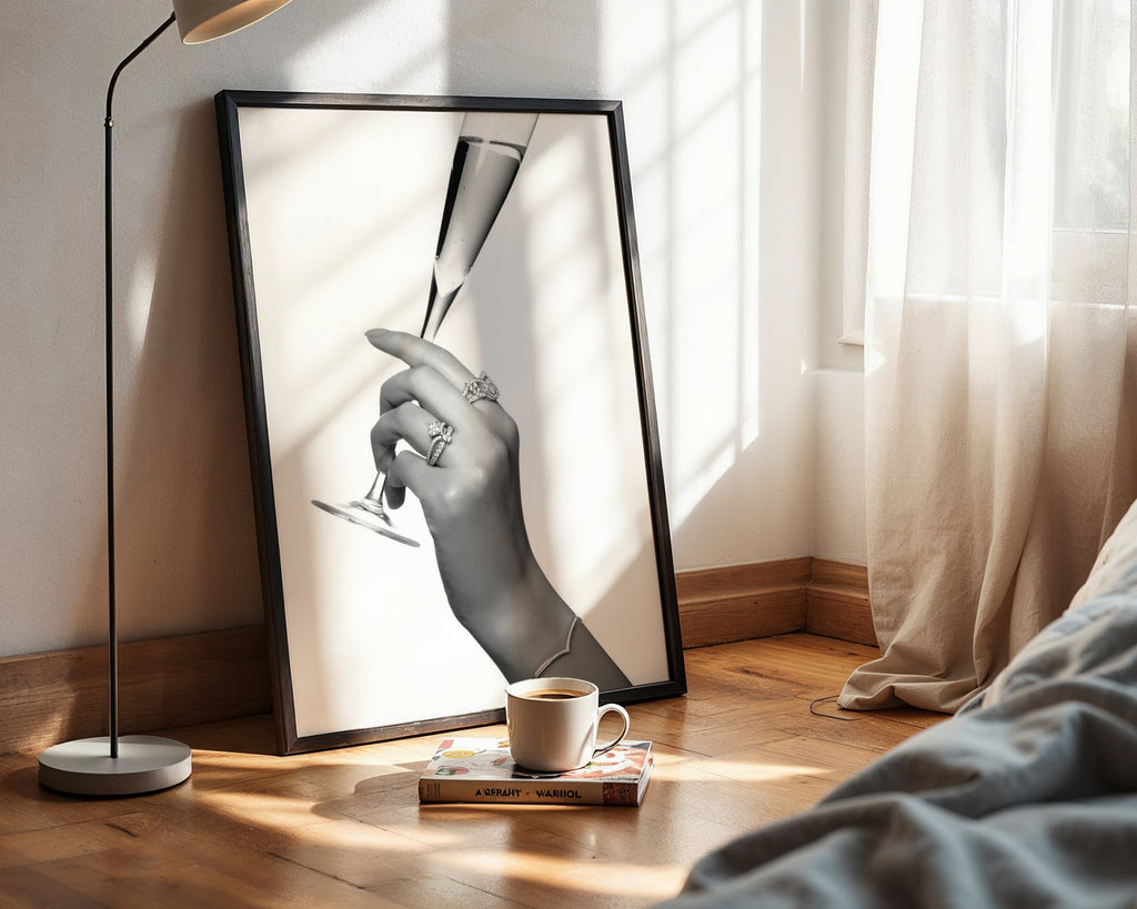 Väggmockup av Champagne Elegance affisch på ljus vägg – Bozetto konsttryck – nr 5