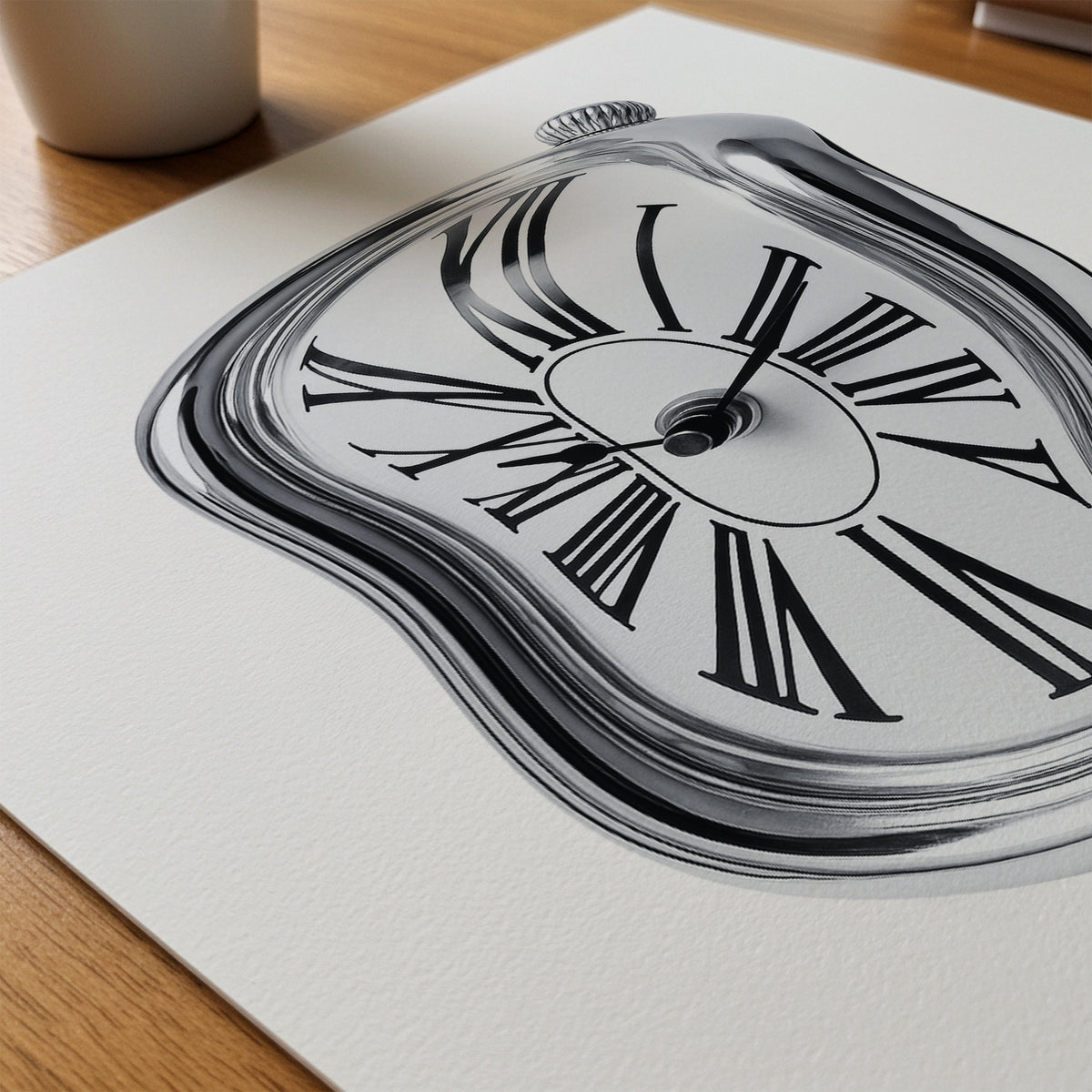 Melting Chrome Clock Poster – närbild på papper