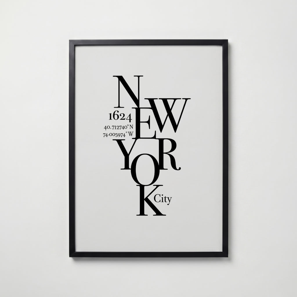 New York Coordinates Poster – svart ram