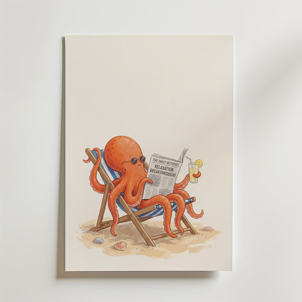 Octopus on Holiday Poster – canvas utan passepartout
