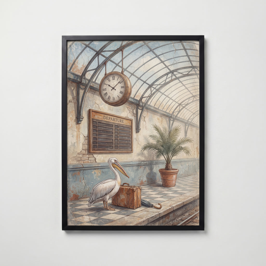 Pelican Departures Poster – svart ram