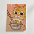 Ramen Cat Poster – japansk illustration med nyfiken katt och ångande ramen