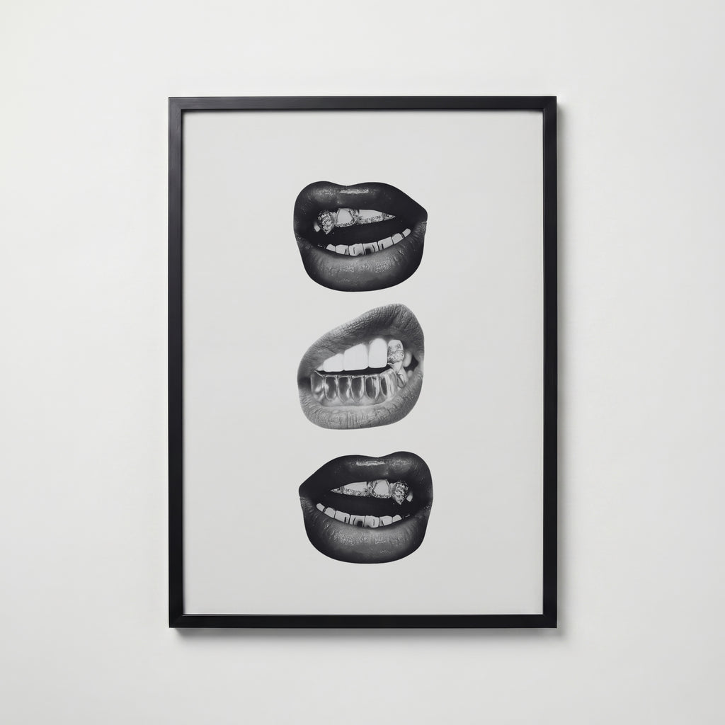Silver Grillz Lips Poster – svart ram