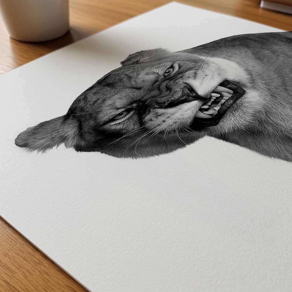 Snarling Lioness Poster – närbild på papper