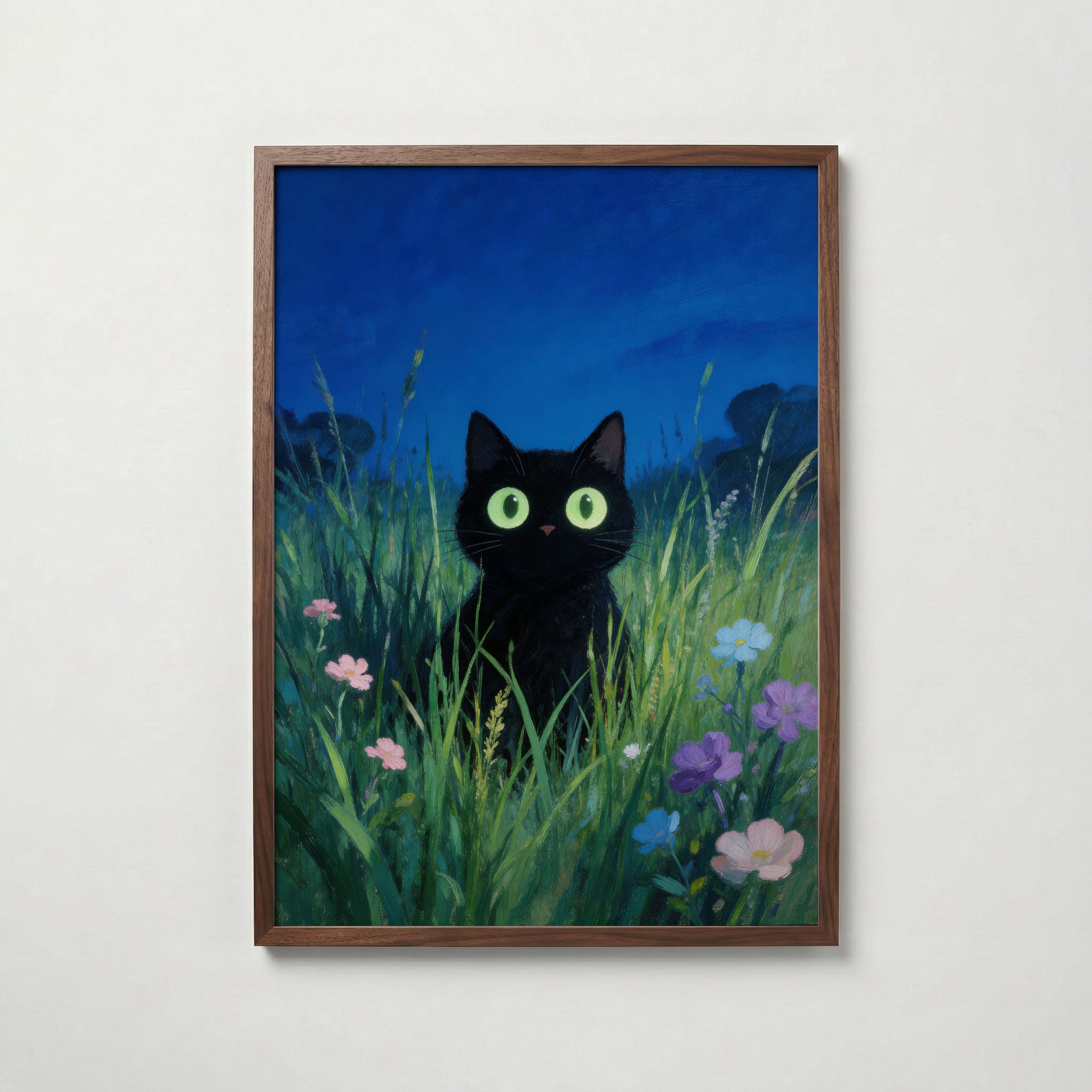 Verdant Night Cat – köp enkelt hos Bozetto konsttryck i hög kvalitet i hög kvalitet