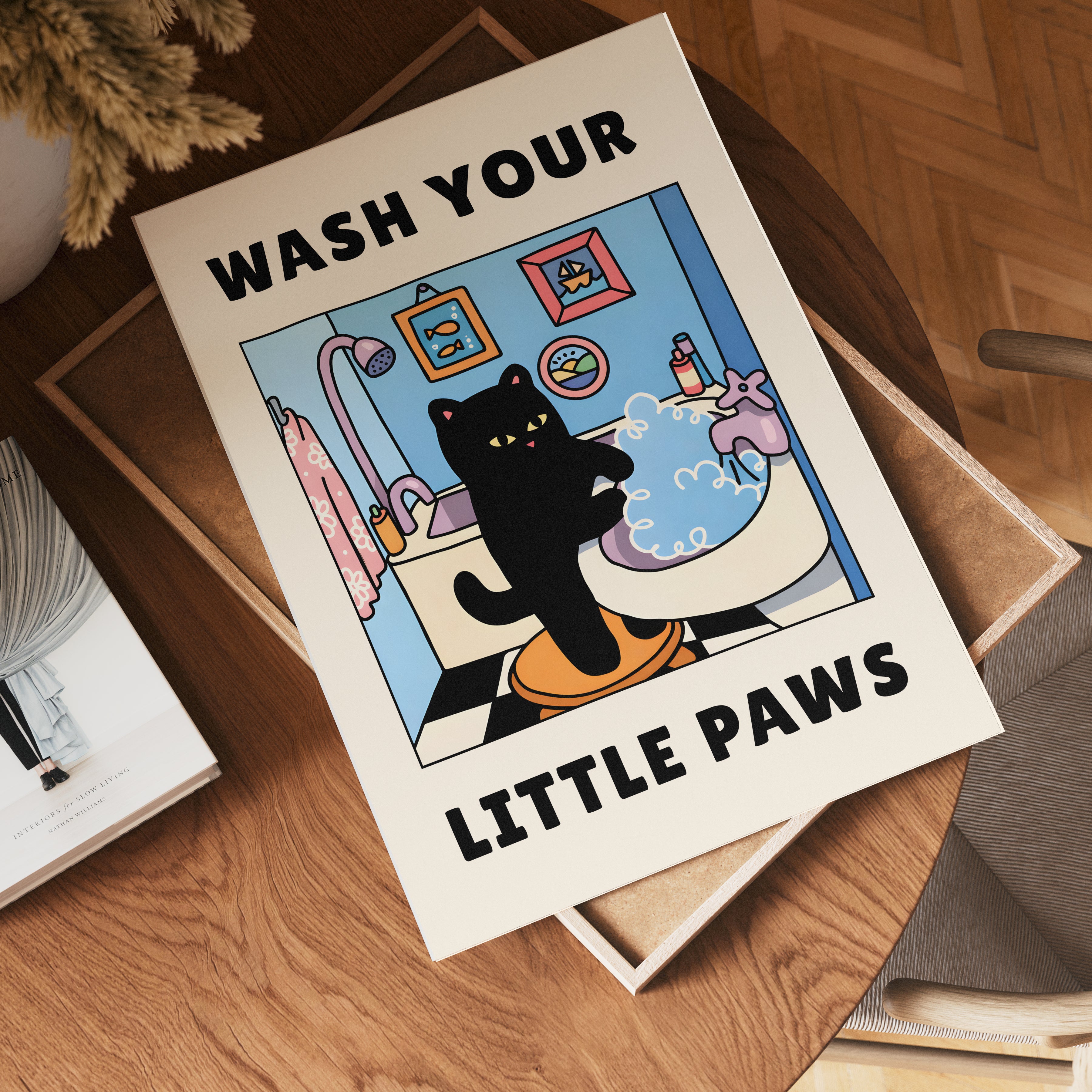 Wash Your Little Paws affisch på vit bakgrund – köp enkelt hos Bozetto i hög kvalitet
