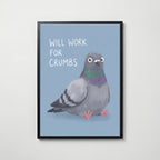 Will Work for Crumbs Poster – svart ram