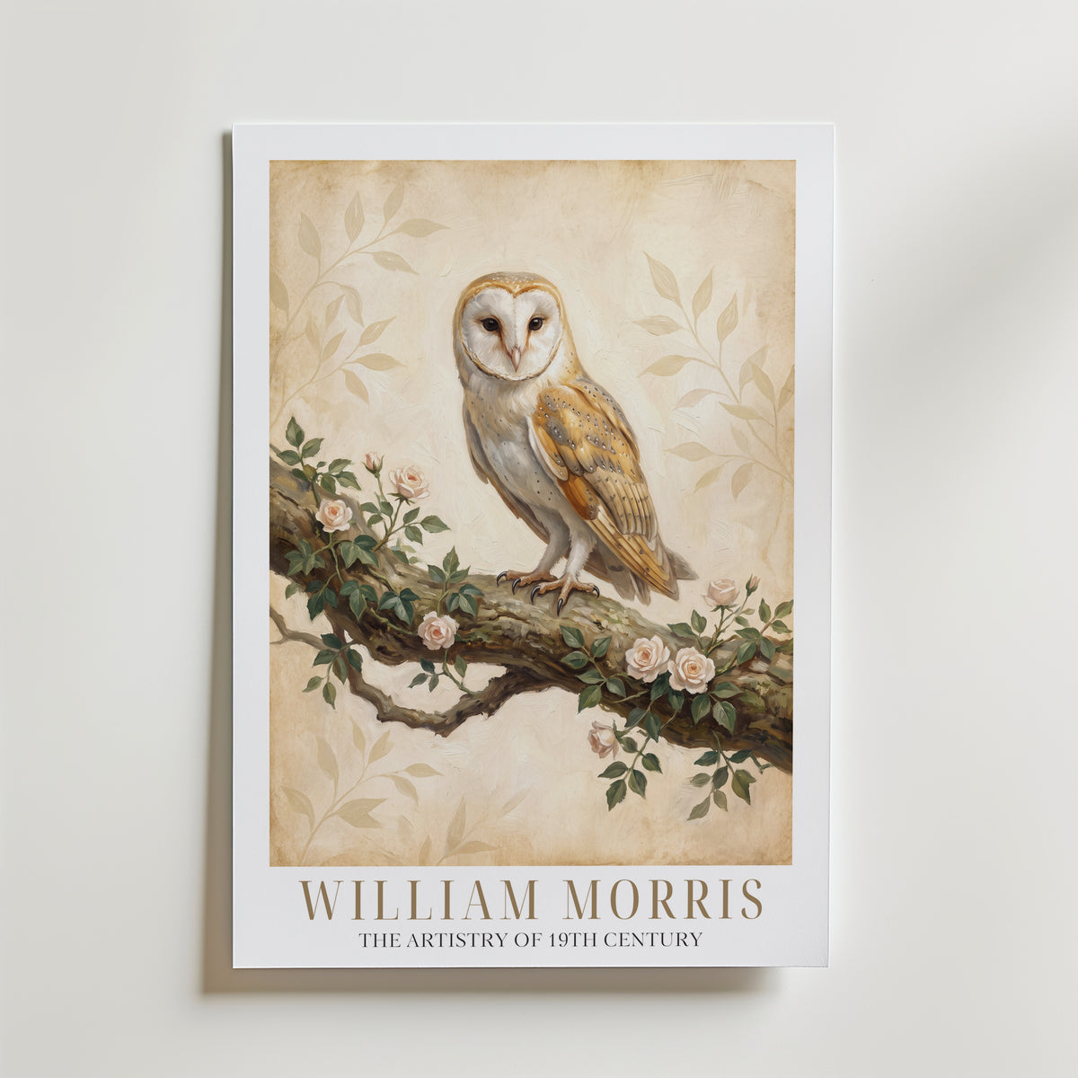 William Morris Barn Owl in Ivy and Roses Poster – med passepartout