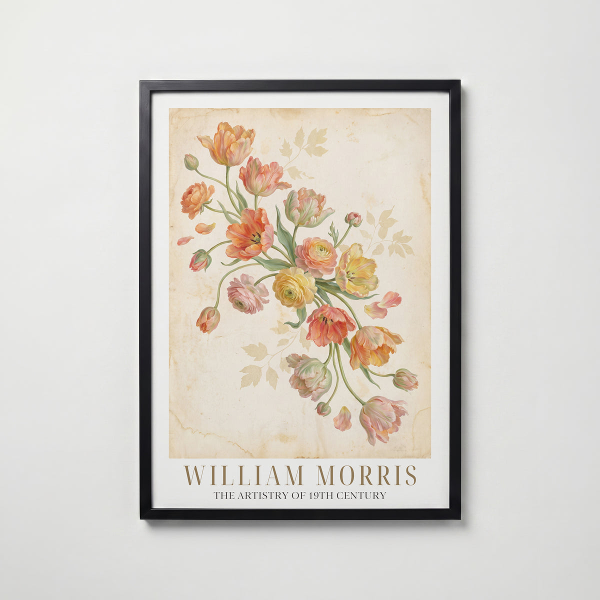 William Morris Tulips and Ranunculus Poster – svart ram