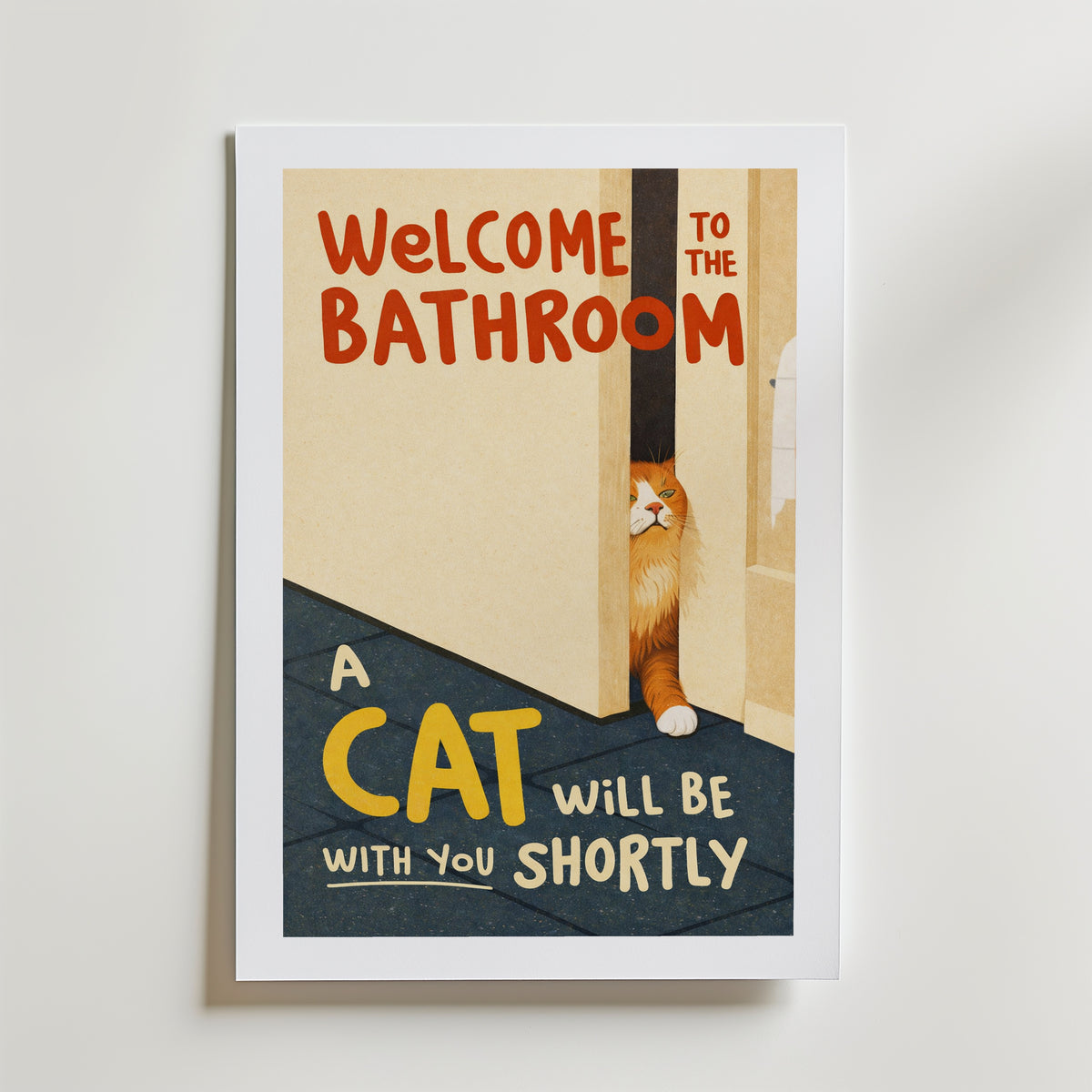 Bathroom Waiting Cat Poster – med passepartout