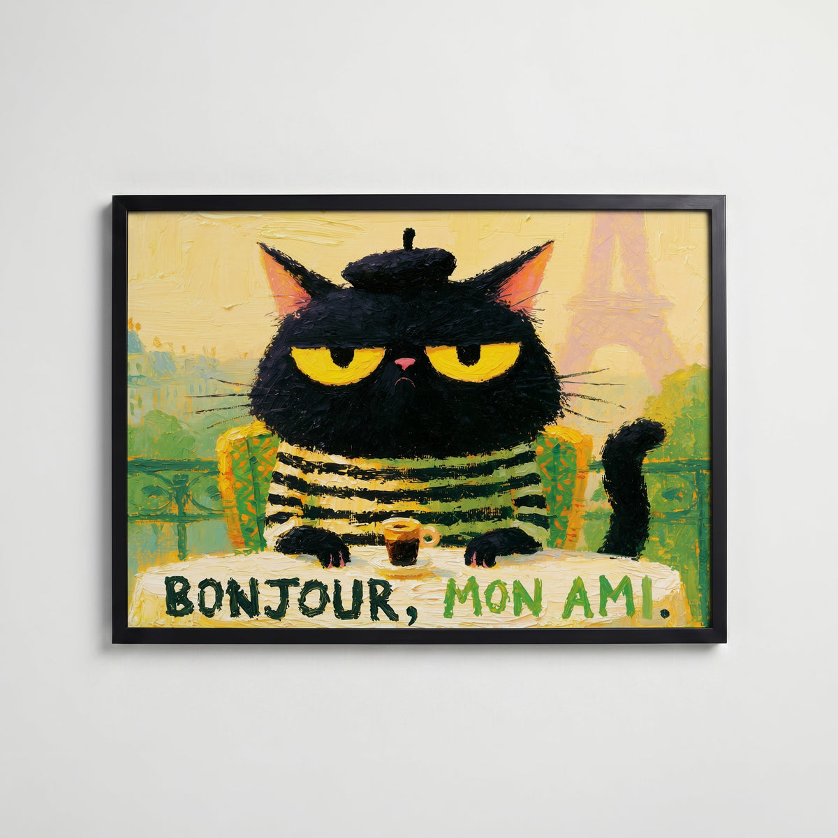 Bonjour Mon Ami Poster – svart ram