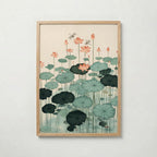 Lotus Pond Poster, lotusdamm i akvarell i ekram, tryckt i Sverige av Bozetto