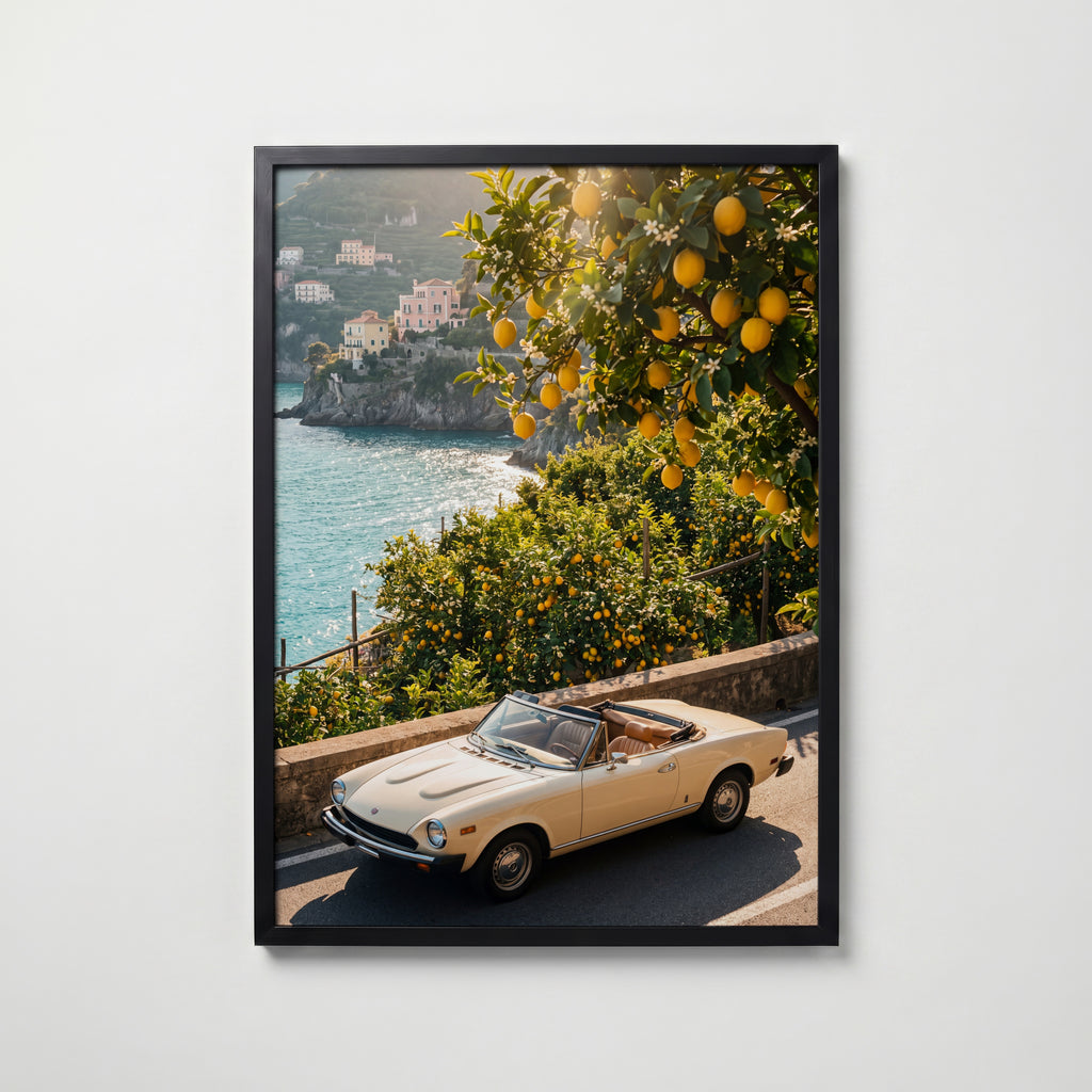 Cabriolet vid Citronlunden Poster – svart ram