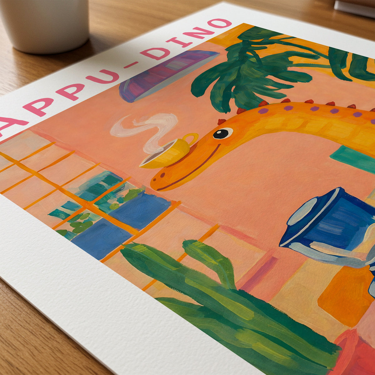 Cappu Dino Poster i ram på skrivbord - Bozetto